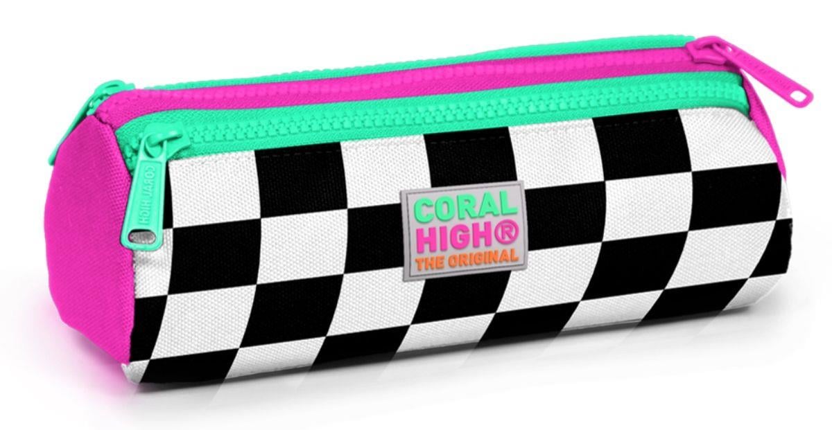 Coral High Pembe Damalı Üç Bölmeli Kalem Çantası -Kız Çocuk