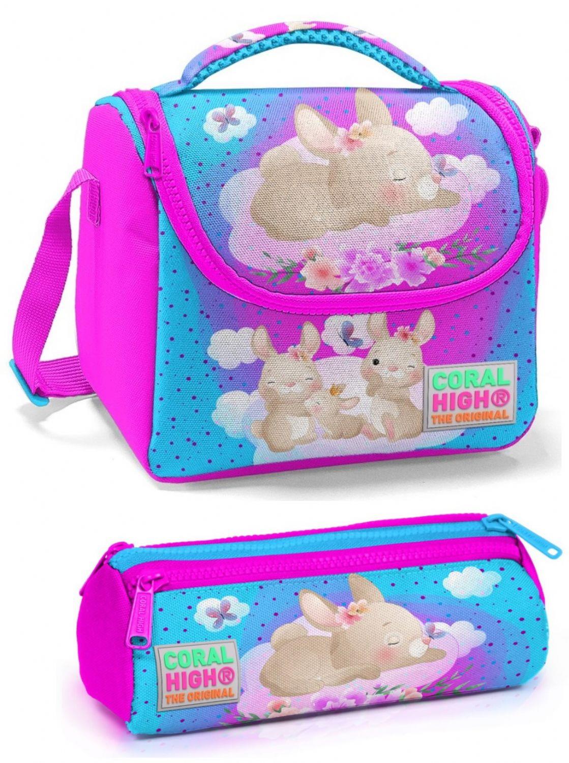 Coral High Pembe Mavi Tavşan Kız Çocuk Beslenme Çantası Seti