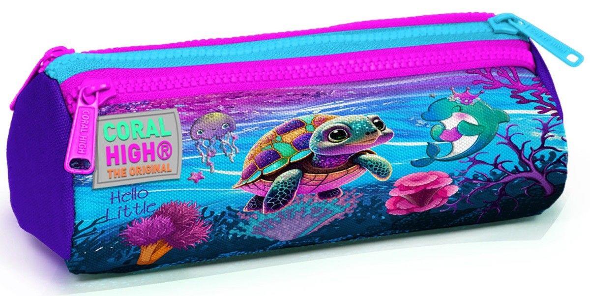 Coral High Pembe Mor Kaplumbağa Üç Bölmeli Kalem Çantası - Kız Çocuk