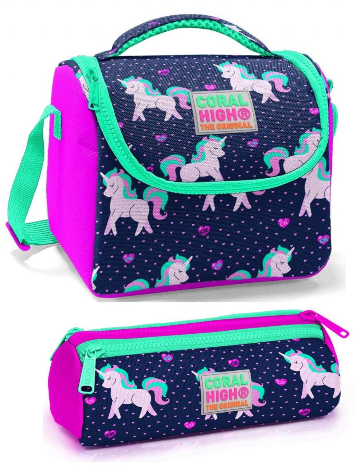 Coral High Pembe Mor Unicorn Beslenme Çantası Seti