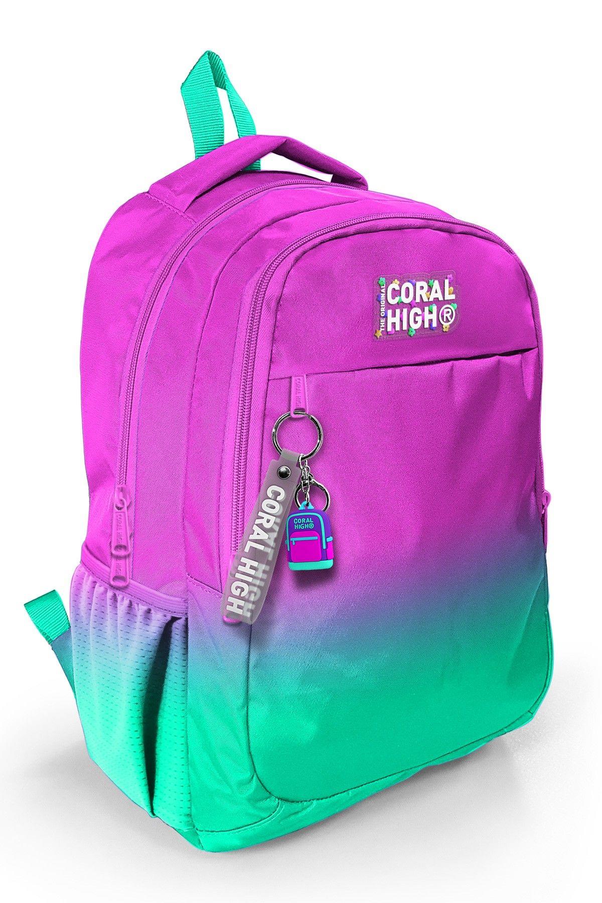 Coral High Pembe Su Yeşili Renk Geçişli İlkokul Ortaokul ve Günlük Sırt Çantası - Kız Çocuk