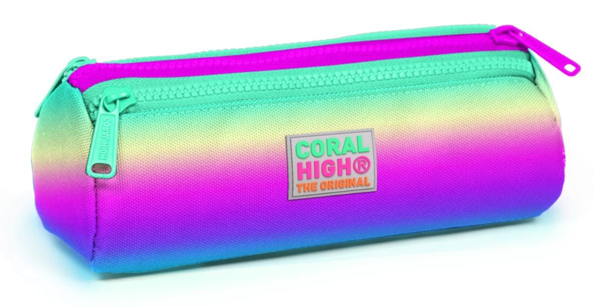 Coral High Pembe-Yeşil-Mor Üç Bölmeli Kalem Çantası -Kız Çocuk
