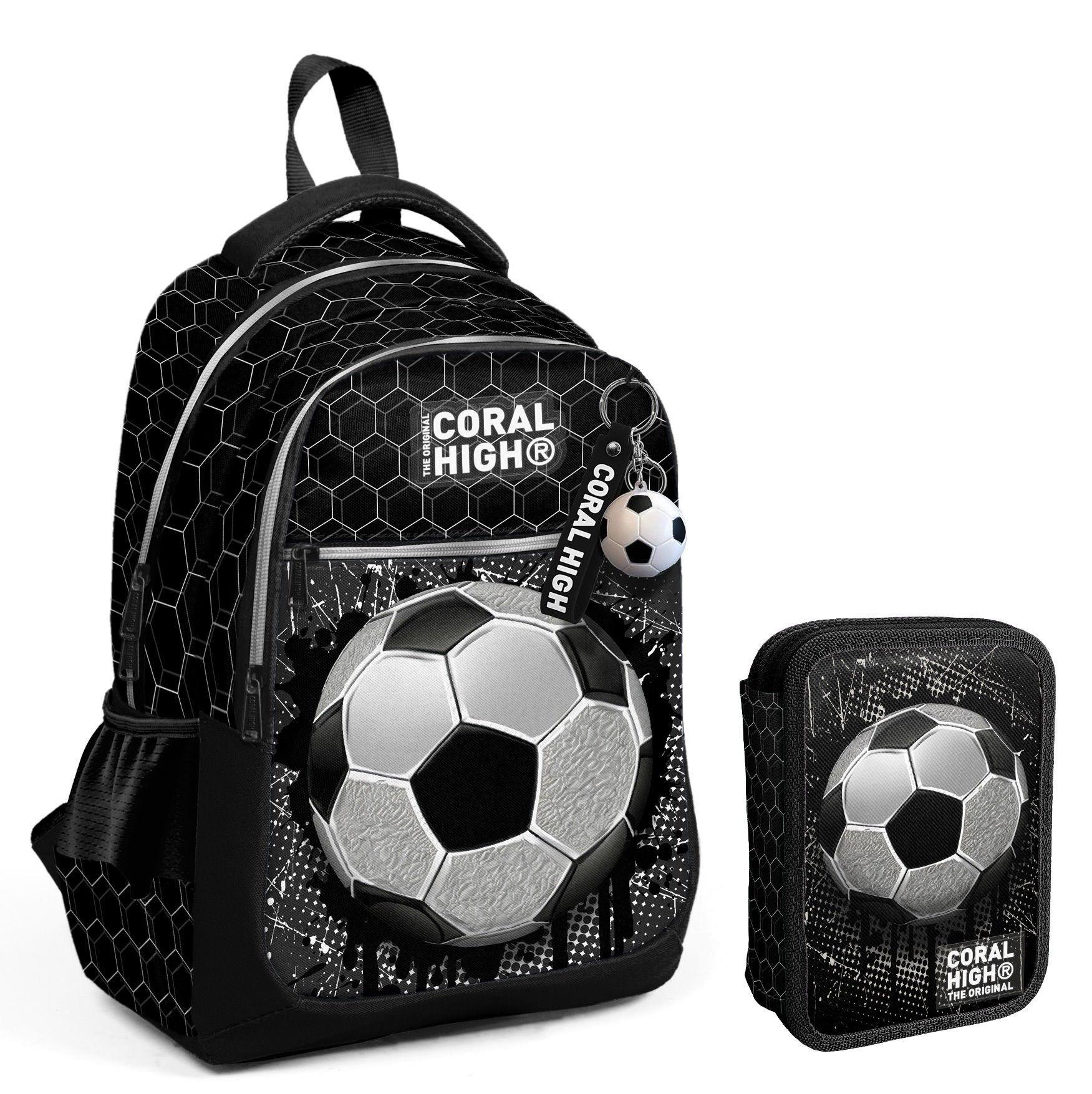 Coral High Siyah Beyaz Futbol Baskılı Erkek Çocuk Okul Çantası ve Organizer Kalemlik Seti 23653+11153