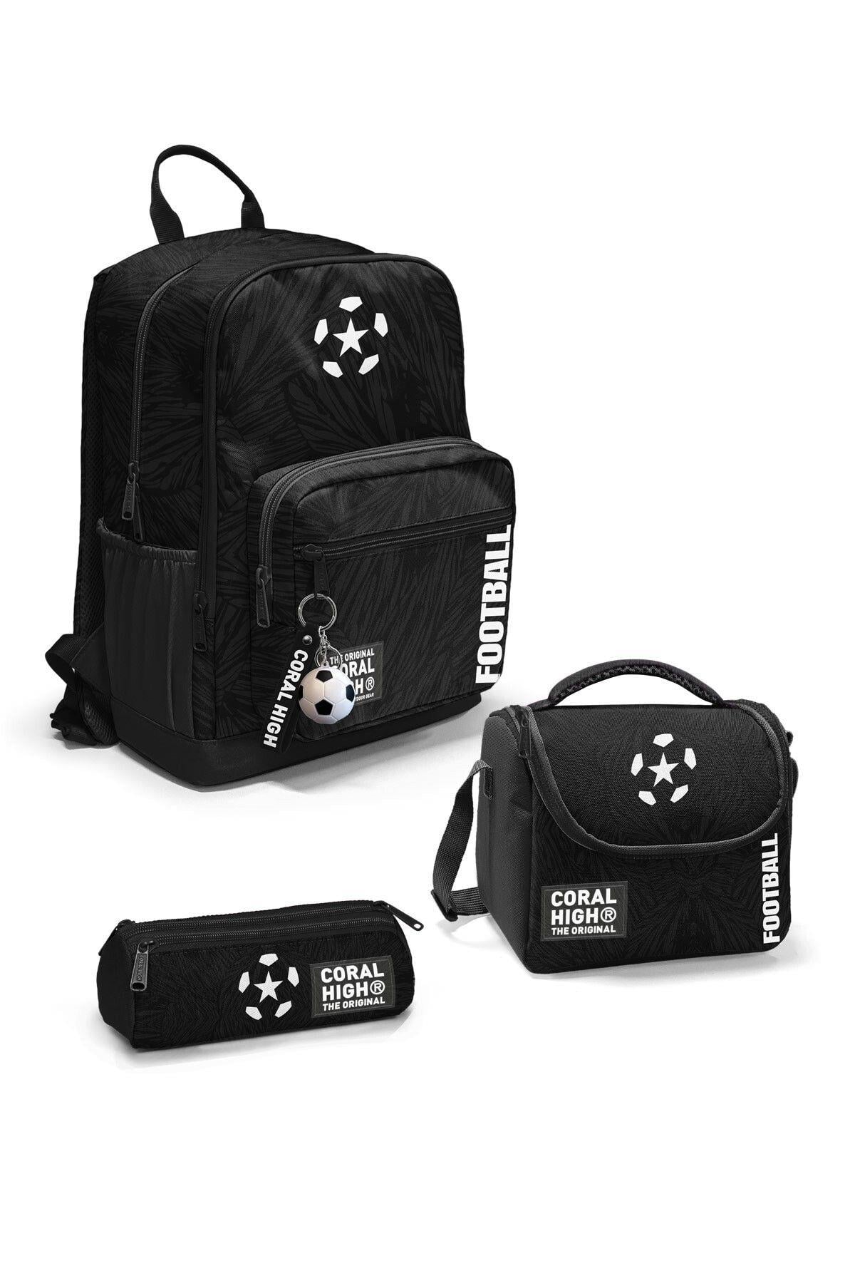 Coral High Siyah Futbol Desenli 3'lü Okul Çanta Seti SET0123698 - Erkek