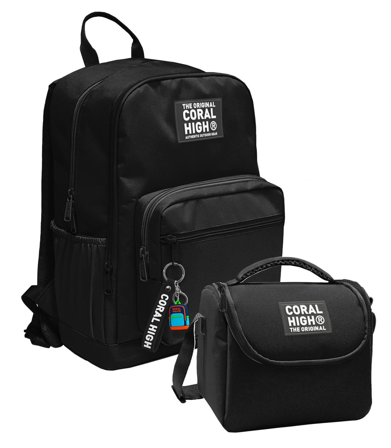 Coral High Siyah Gri (Erkek Çocuk) Okul Sırt ve Beslenme Çantası Seti - SETYGN33240B