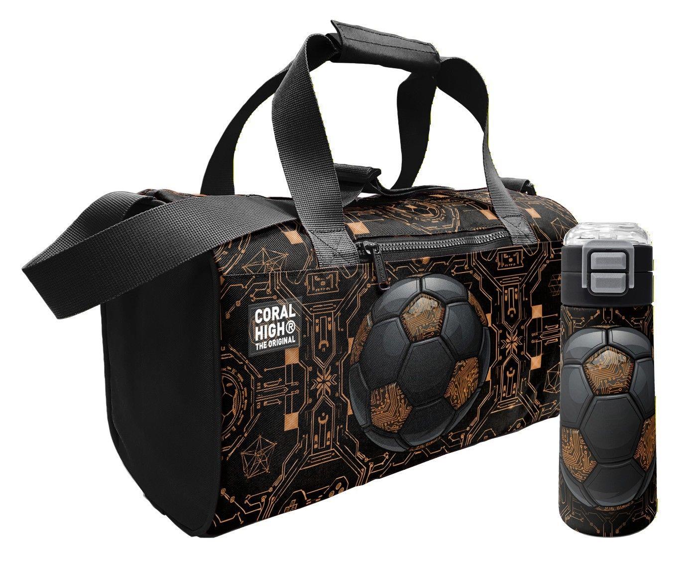 Coral High Siyah Kahverengi Futbol Topu Baskılı Erkek Çocuk Spor Çantası ve 500 ml Çelik Matara Seti 27553