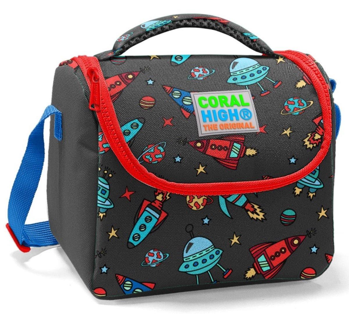 Coral High Siyah Kırmızı Roket Baskılı Erkek Okul Beslenme Çantası