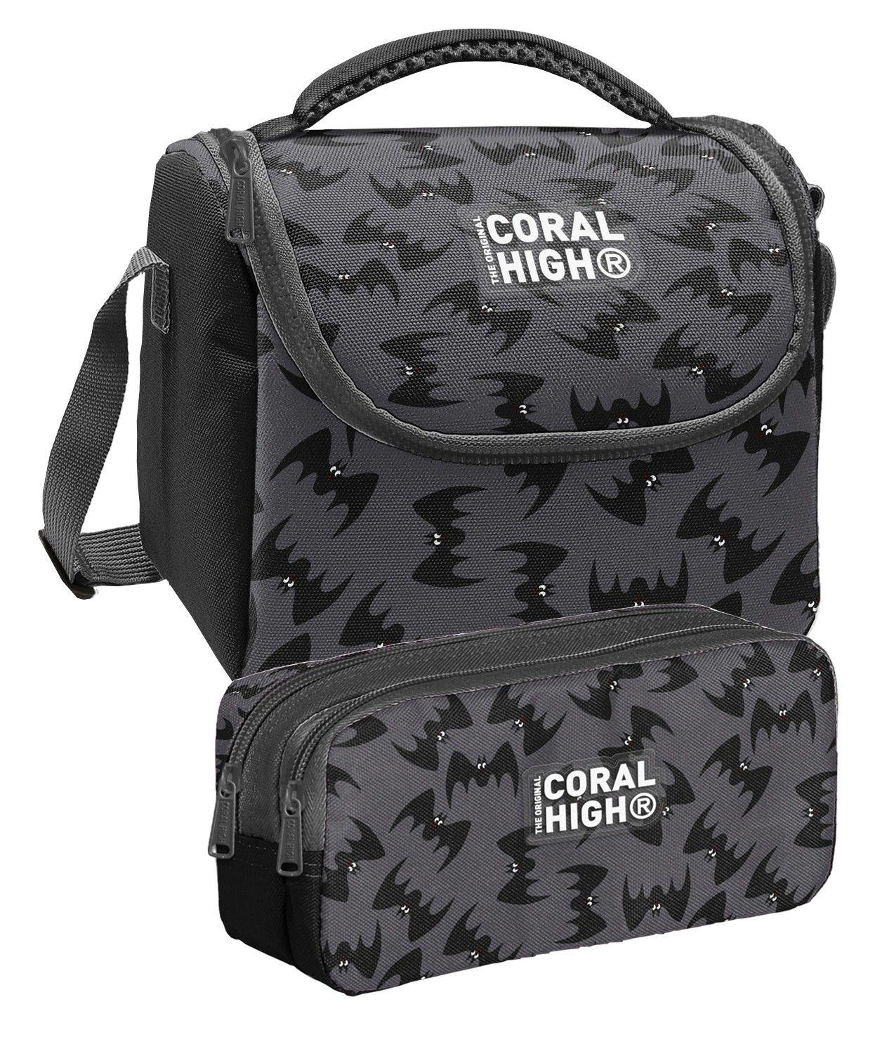 Coral High Siyah Yarasa Desenli Erkek Çocuk Beslenme ve Kalem Çantası Seti (37144+31044)
