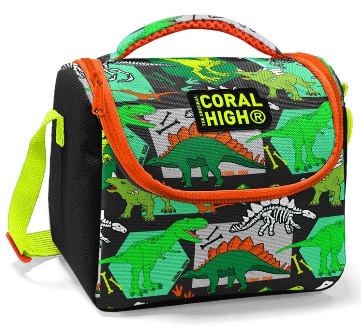 Coral High Siyah Yeşil Dinazor Baskılı Beslenme Çantası