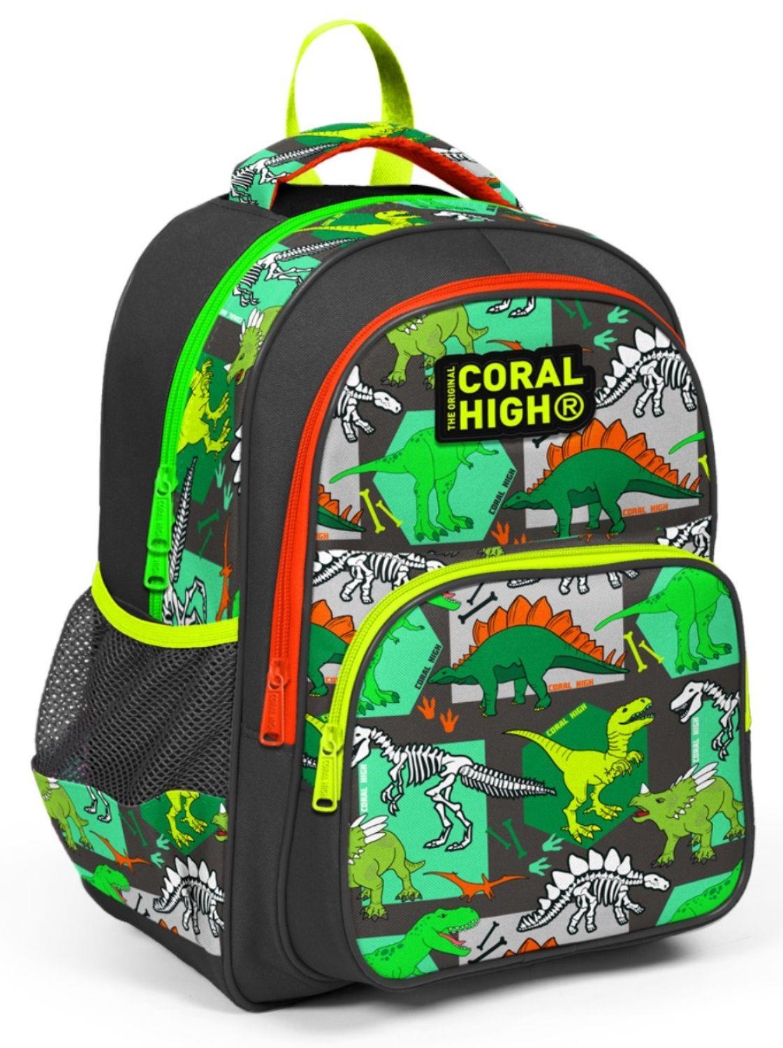 Coral High Siyah Yeşil Dinazor İlkokul Okul Sırt Çantası - Erkek Çocuk