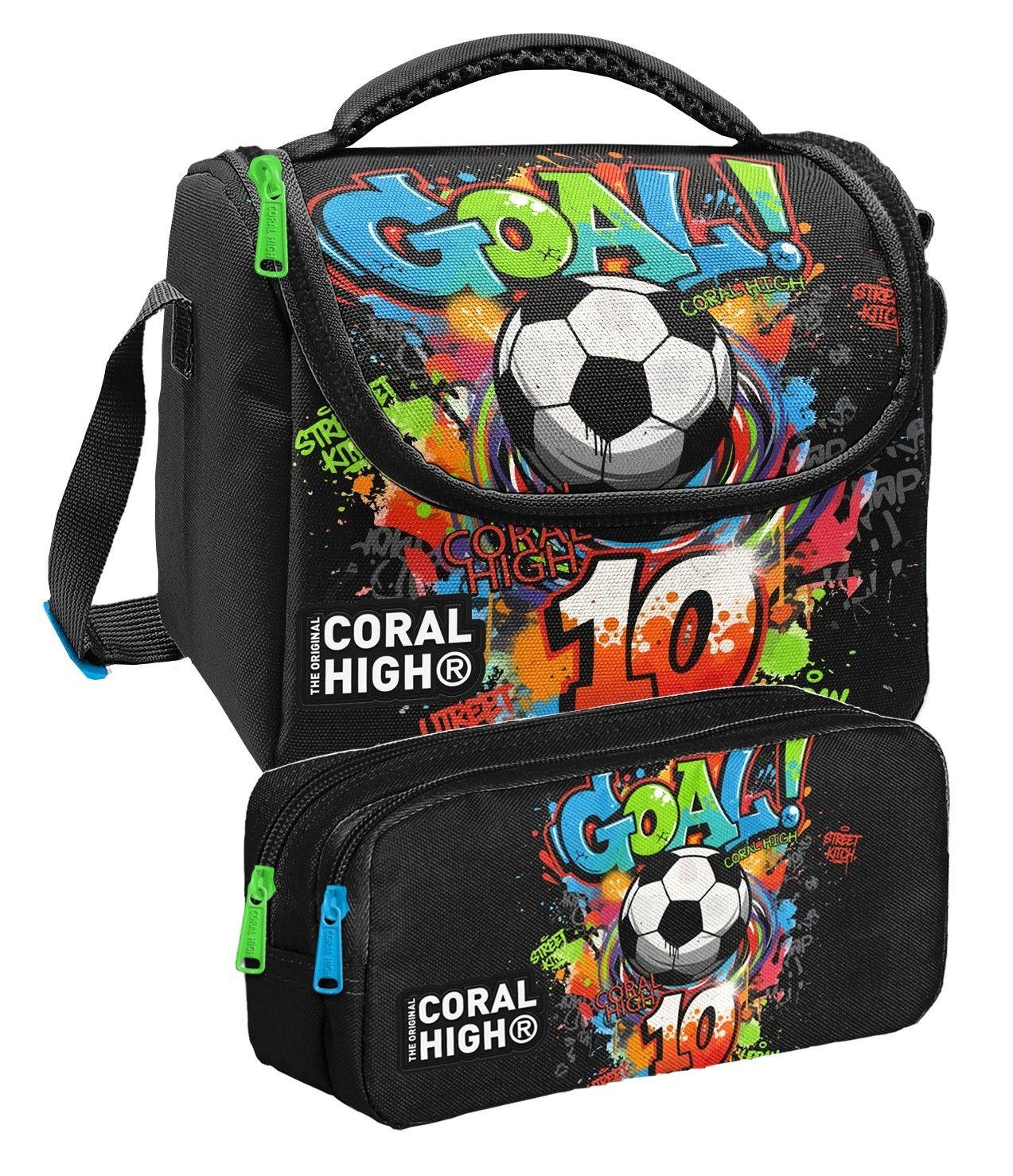 Coral High Siyah Yeşil Goal Baskılı Erkek Çocuk Beslenme ve Kalem Çantası Seti (37153+31053)