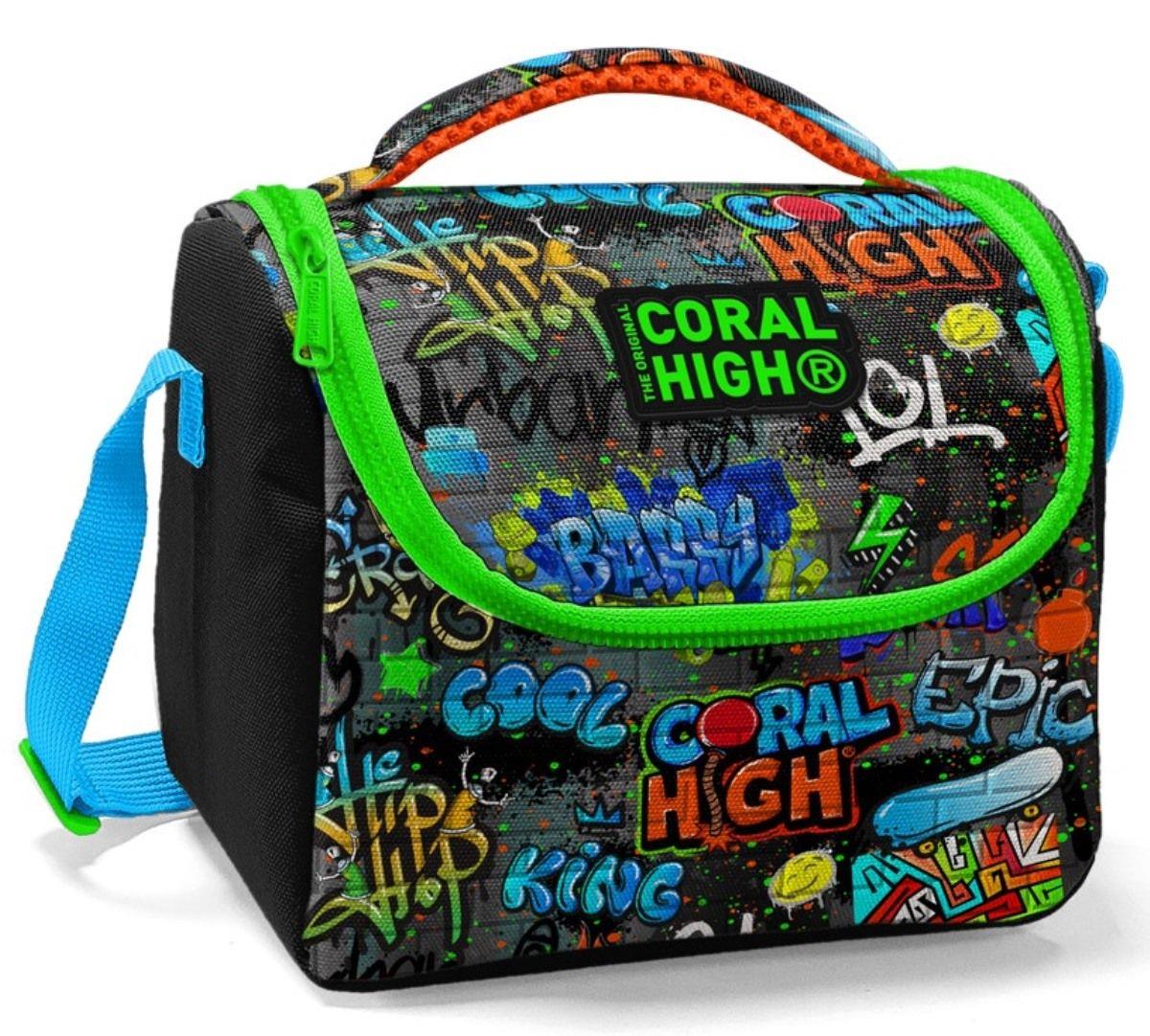 Coral High Siyah Yeşil Grafiti İlkokul Okul Beslenme Çantası - Yalıtımlı