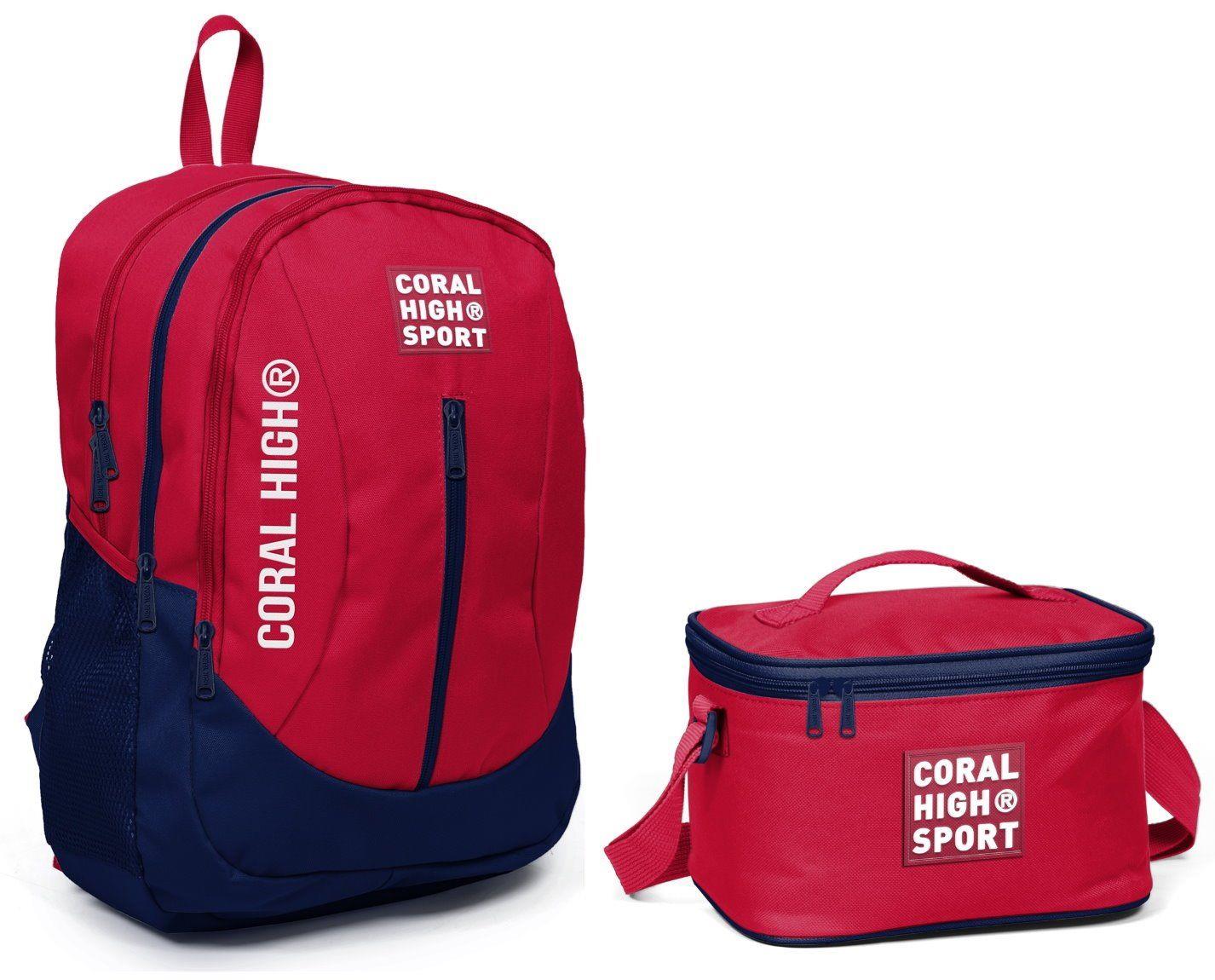 Coral High Sport Kırmızı Lacivert Okul Sırt Çantası Beslenme Seti - USB Çıkış