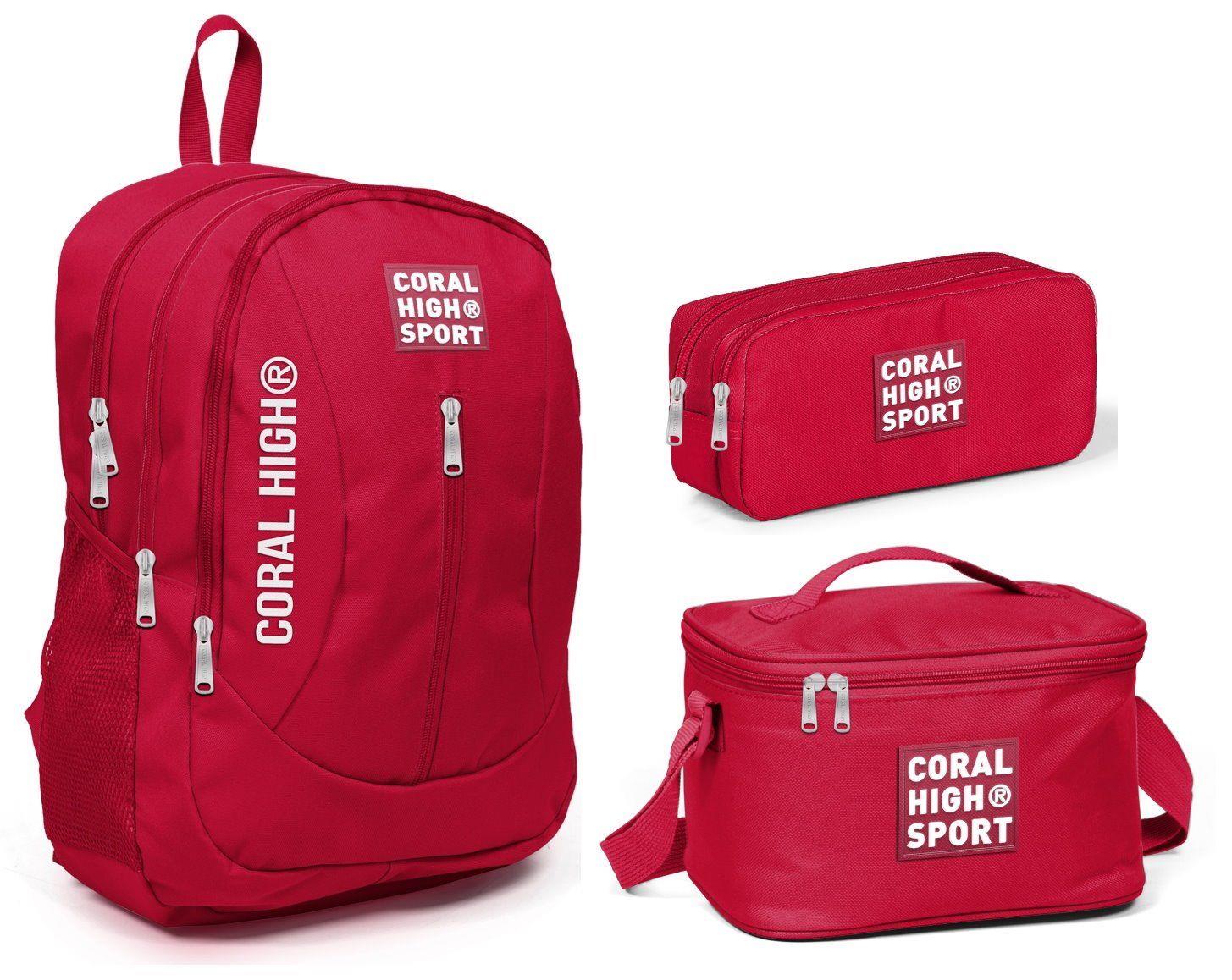 Coral High Sport Kırmızı USB Soketli Okul Çanta Seti