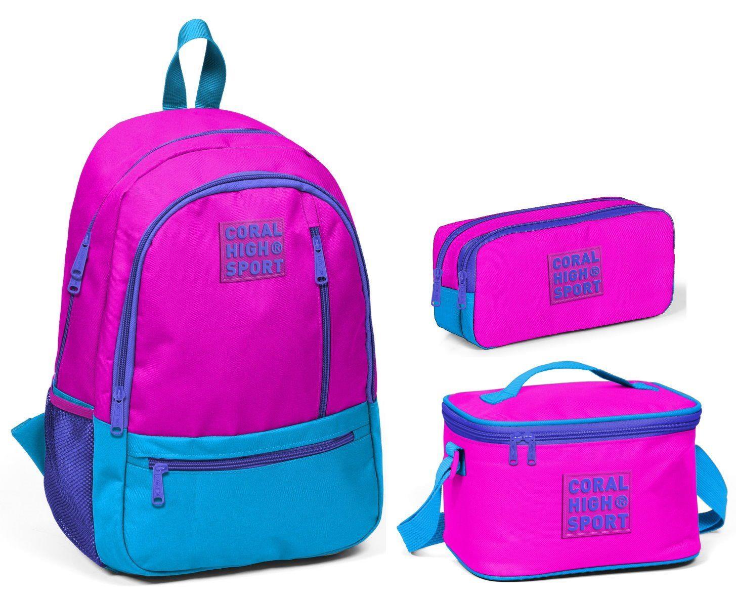 Coral High Sport Pembe-Mavi İlkokul,Ortaokul ve Günlük Sırt Çantası Seti