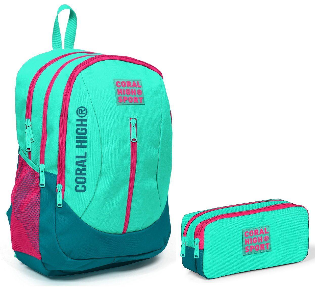 Coral High Sport Su Yeşili Okul Çantası ve Kalemlik Seti