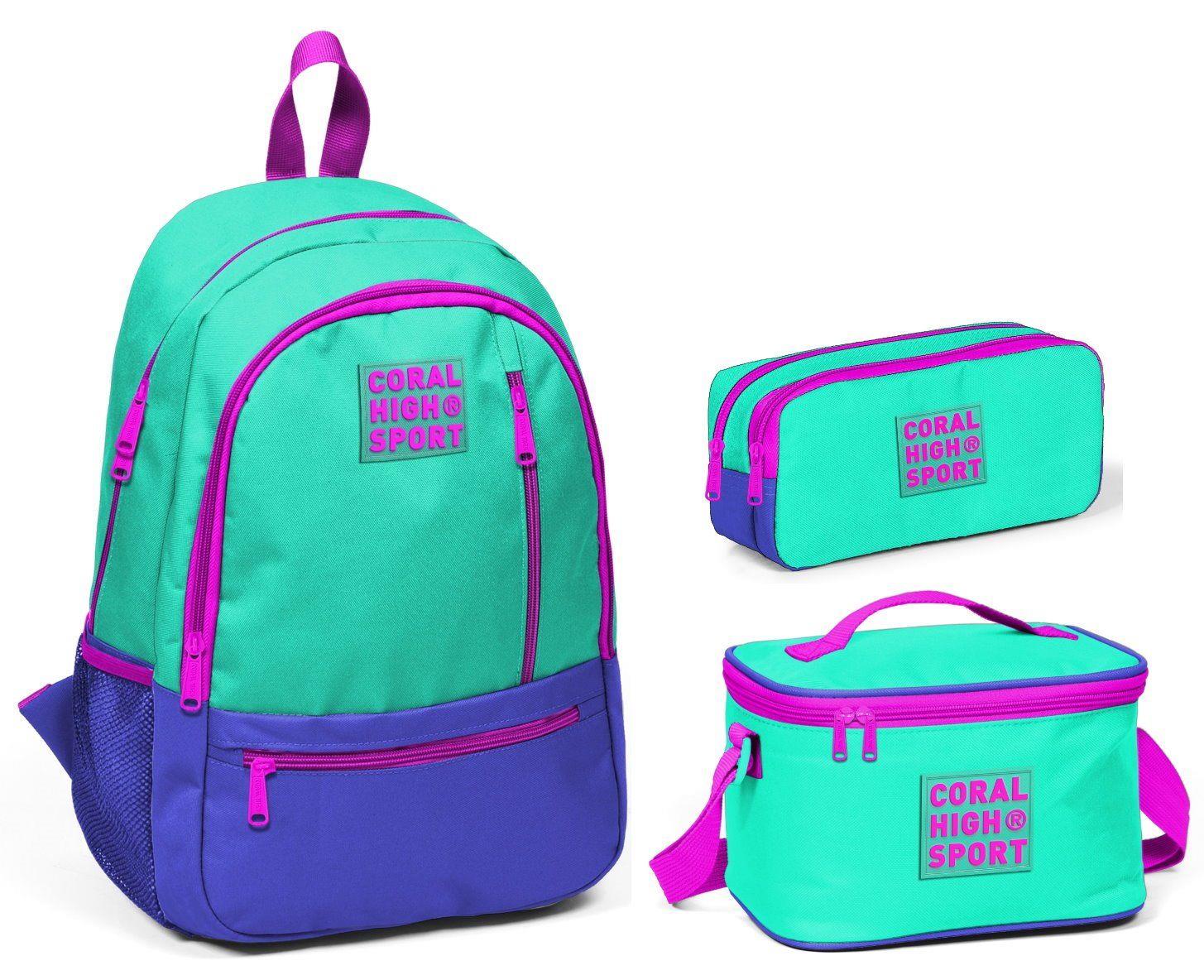Coral High Sport Yeşil-Mor İlkokul,Ortaokul ve Günlük Sırt Çantası Seti