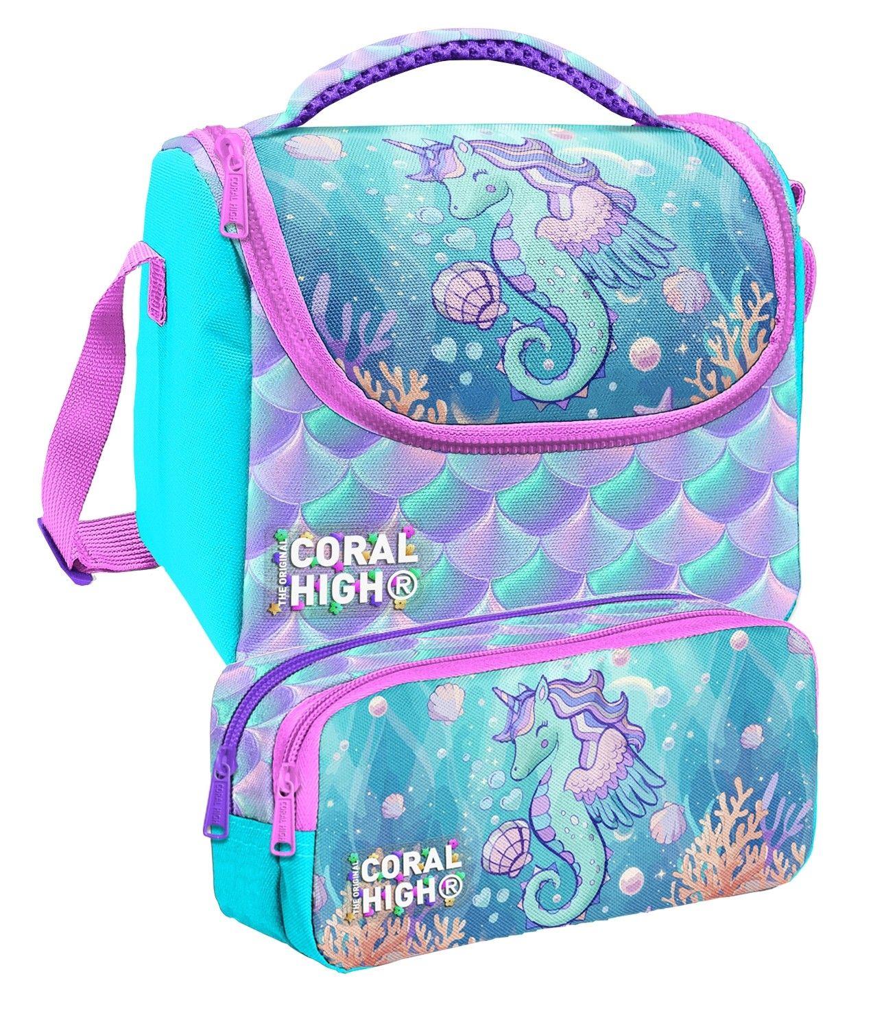 Coral High Su Yeşili Unicorn Baskılı Kız Çocuk Beslenme ve Kalem Çantası Seti (37156+31056)