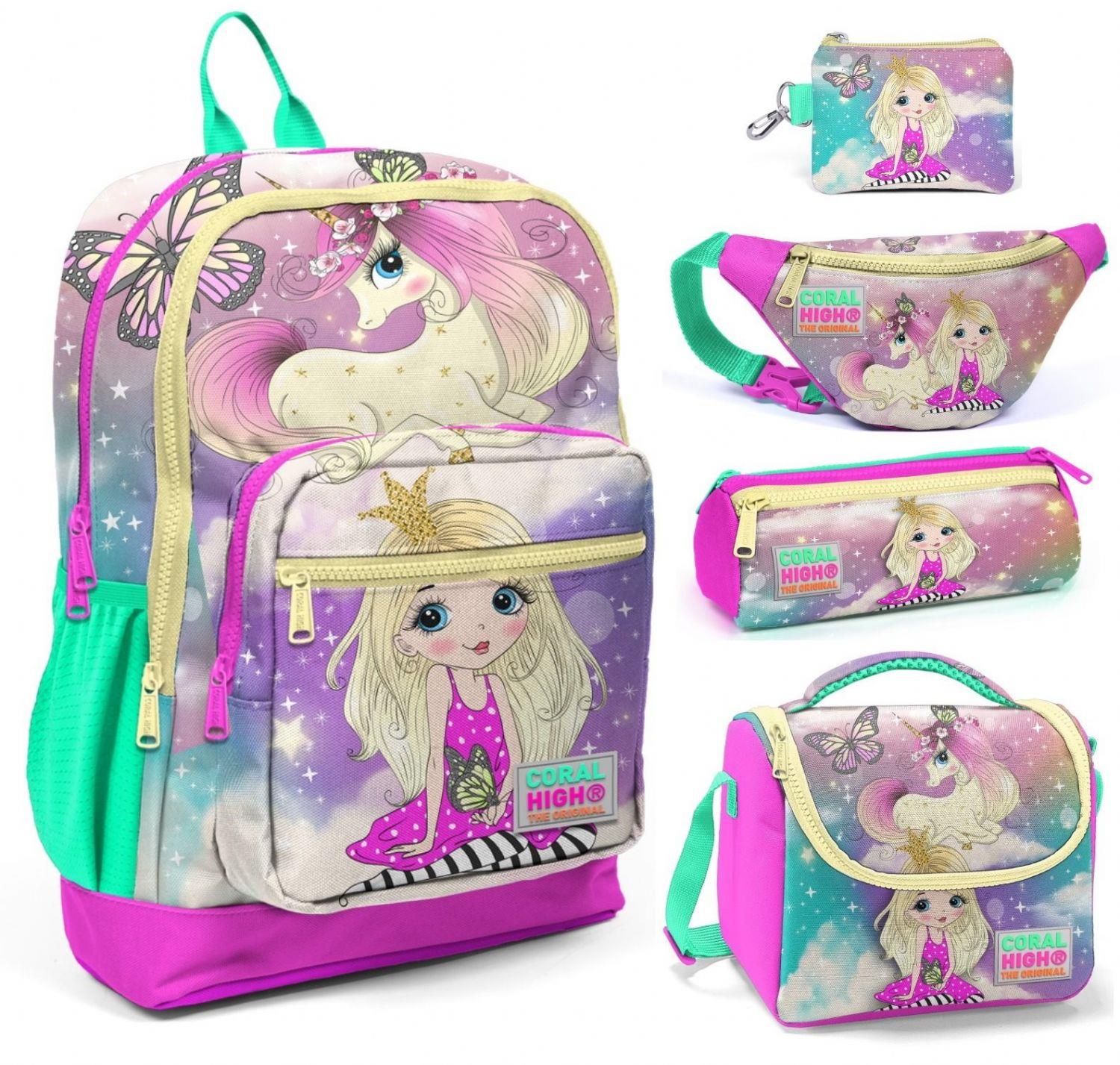 Coral High Su Yeşili Unicorn Beşli Okul ve Günlük Çanta Seti