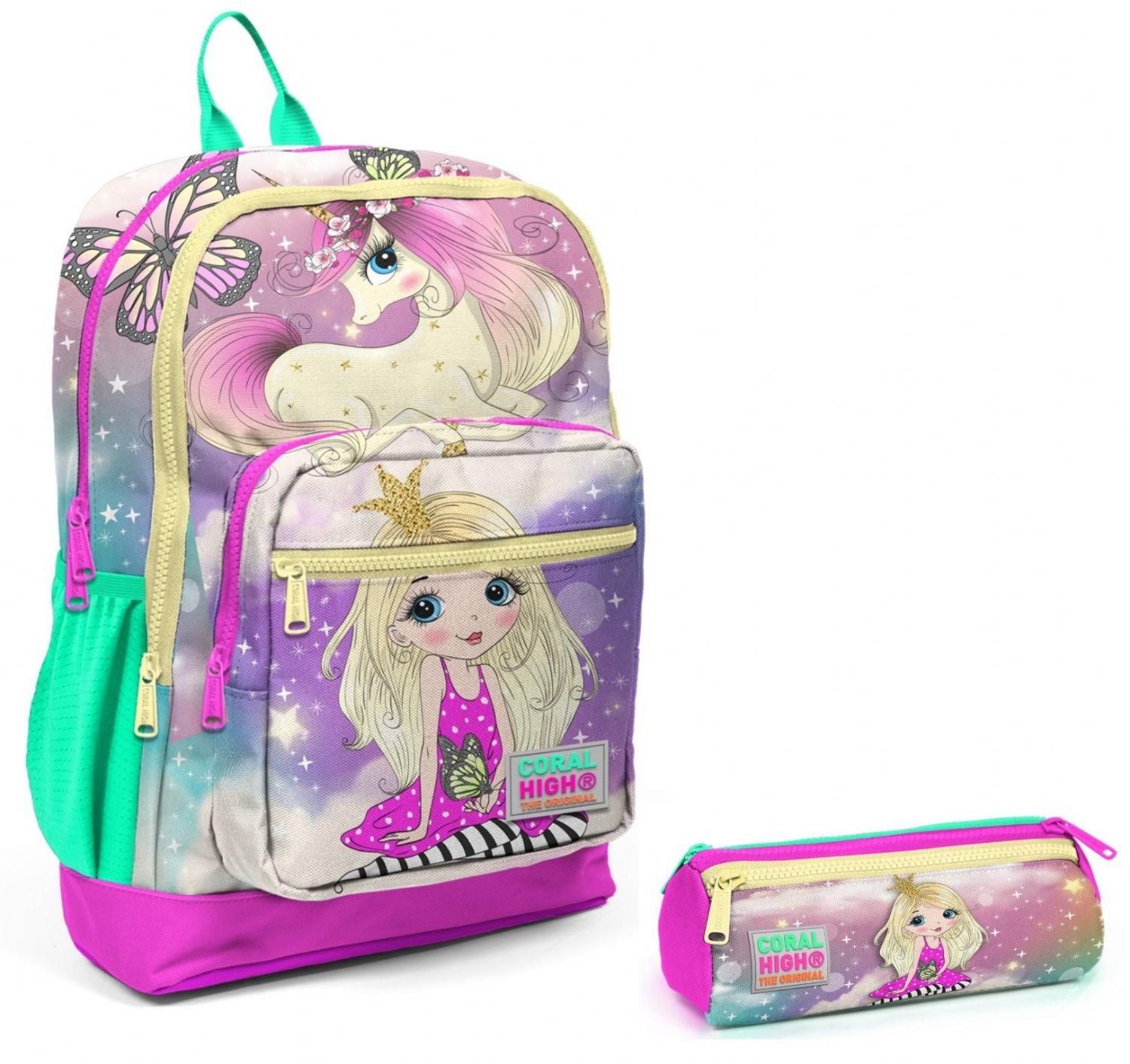 Coral High Su Yeşili Unicorn İlkokul Sırt Çantası ve Kalemlik Seti - Kız Çocuk