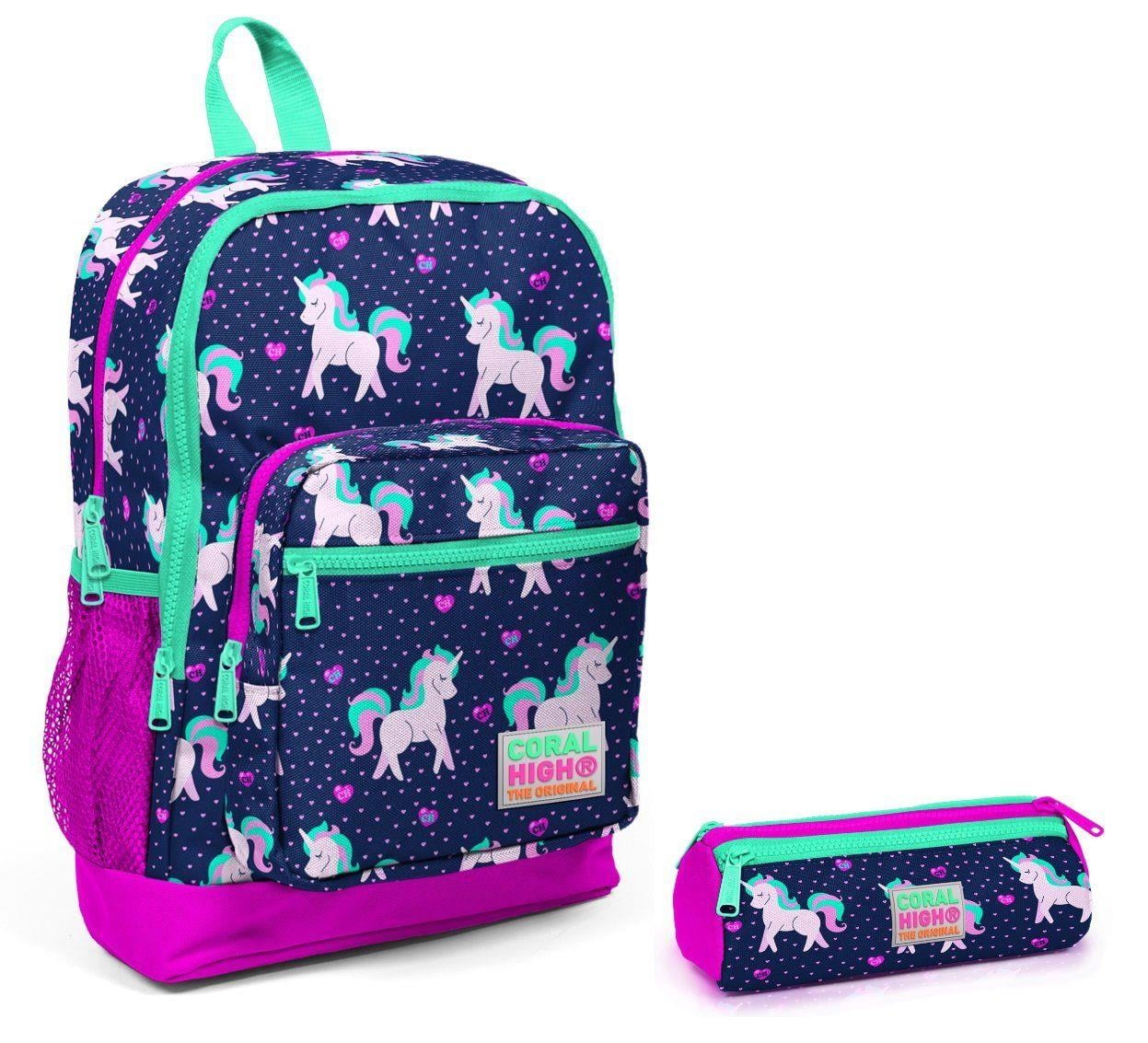 Coral High Tekboynuz Mor/Pembe Okul Çantası ve Kalemlik Seti - Kız Çocuk