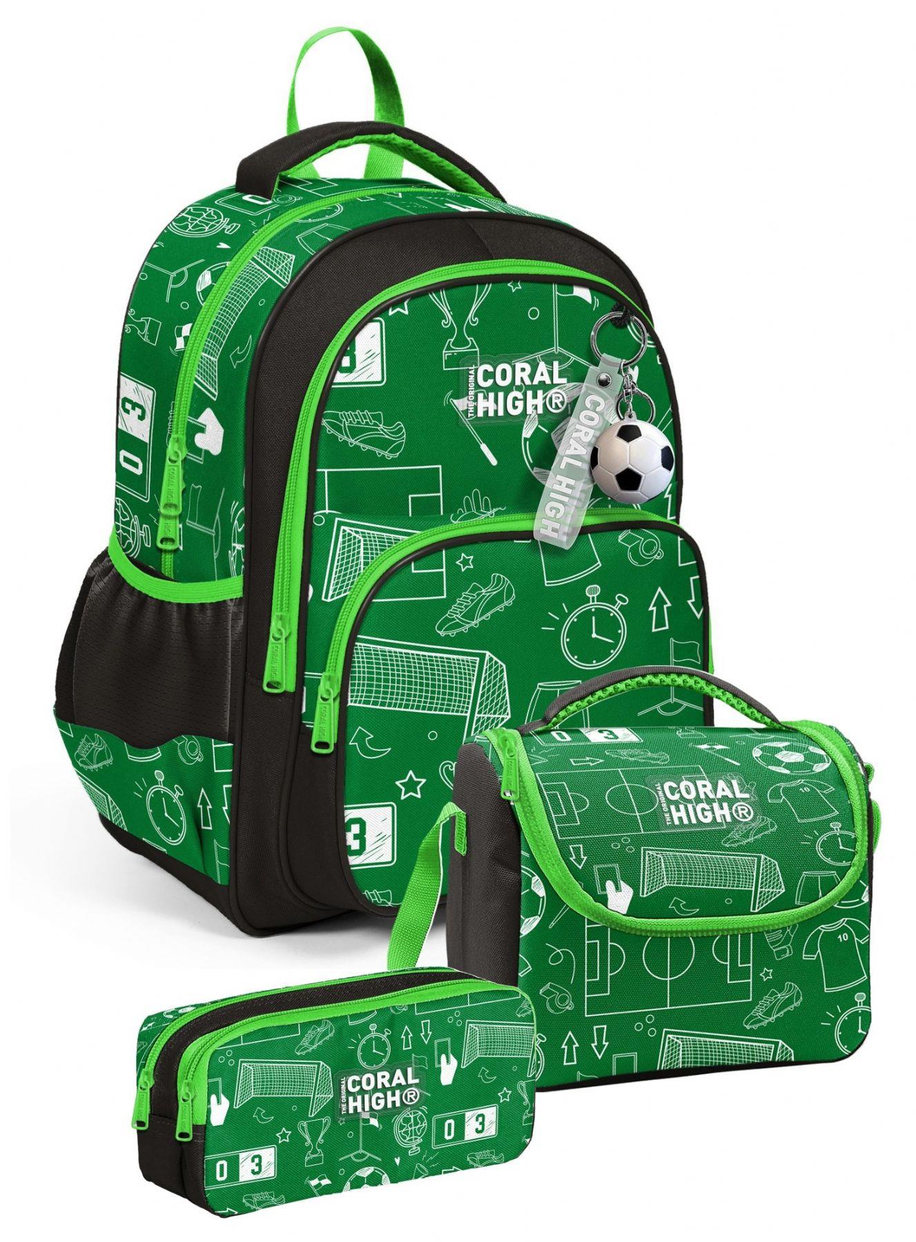 Coral High Üçlü Erkek Çocuk İlkokul Okul Çantası Seti (Yeşil Futbol Baskılı) SETYGN33247A