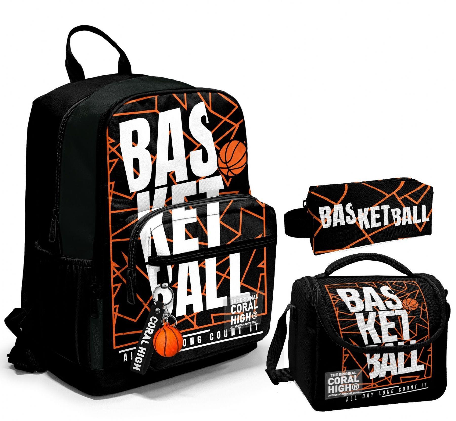 Coral High Üçlü İlk ve Ortaokul Okul Çanta Seti - Siyah Basketbol - Erkek Çocuk