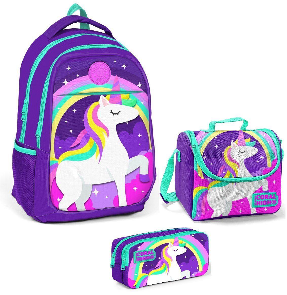 Coral High Unicorn Baskılı Kız Çocuk İlkokul Çanta Seti - Kız