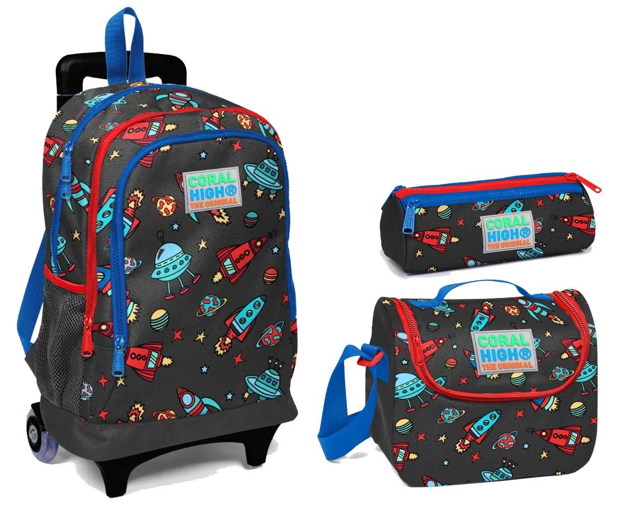 Coral High Uzay ve Gezegenler Baskılı Çekçek Tekerlekli Okul Çanta Seti - Erkek