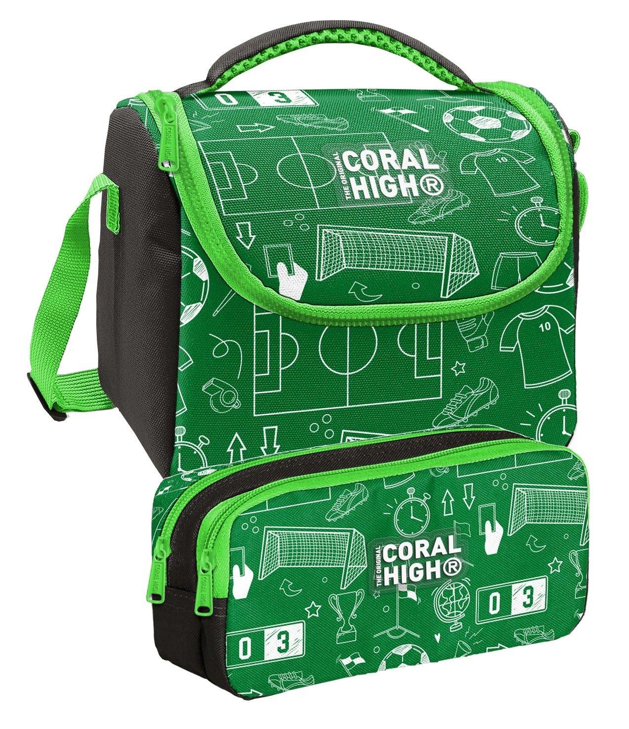 Coral High Yeşil Futbol Baskılı Erkek Çocuk Beslenme ve Kalem Çantası Seti (37147+31047)
