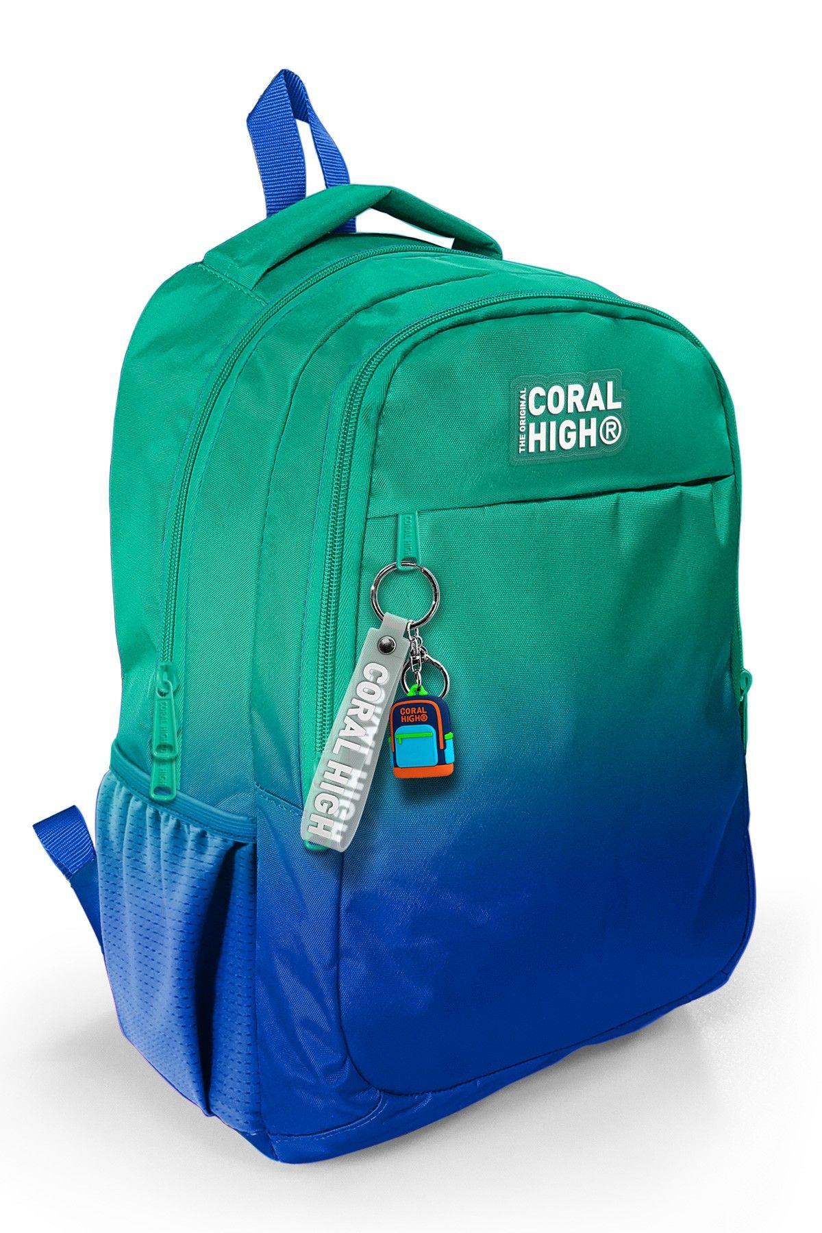 Coral High Yeşil Saks Renk Geçişli İlkokul Ortaokul ve Günlük Sırt Çantası - Erkek Çocuk