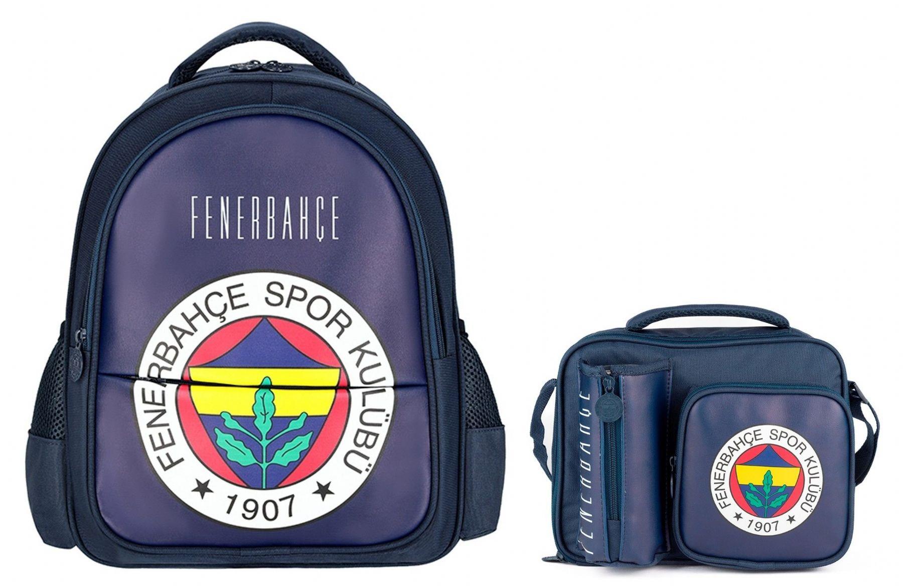 Fenerbahçe Erkek Çocuk Suni Deri Üzerine Arma Baskılı Sırt Çantası ve Beslenme Çantası Seti - SETME25760B