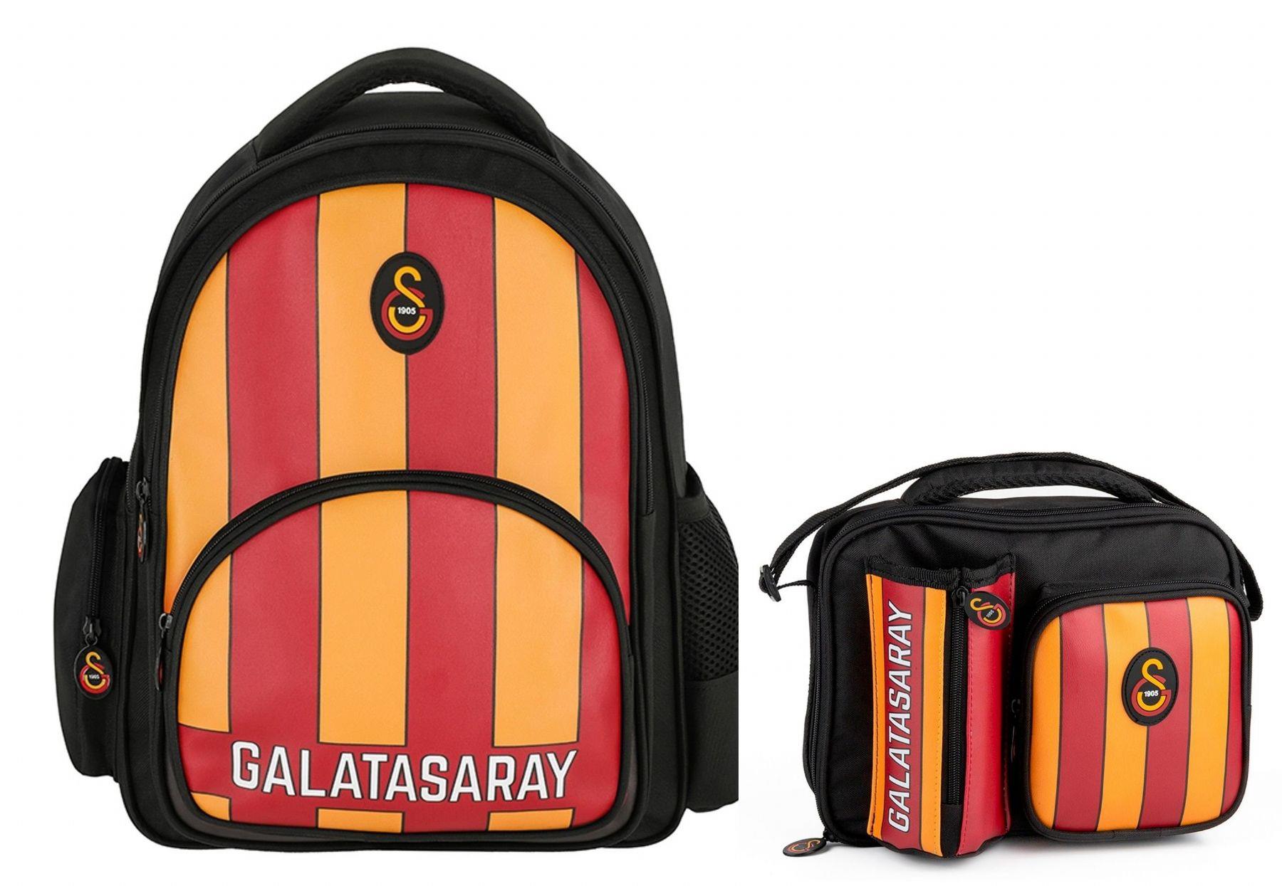 Galatasaray Erkek Çocuk Çizgi Baskılı Suni Deri Sırt Çantası ve Beslenme Çantası Seti - SETME25556B