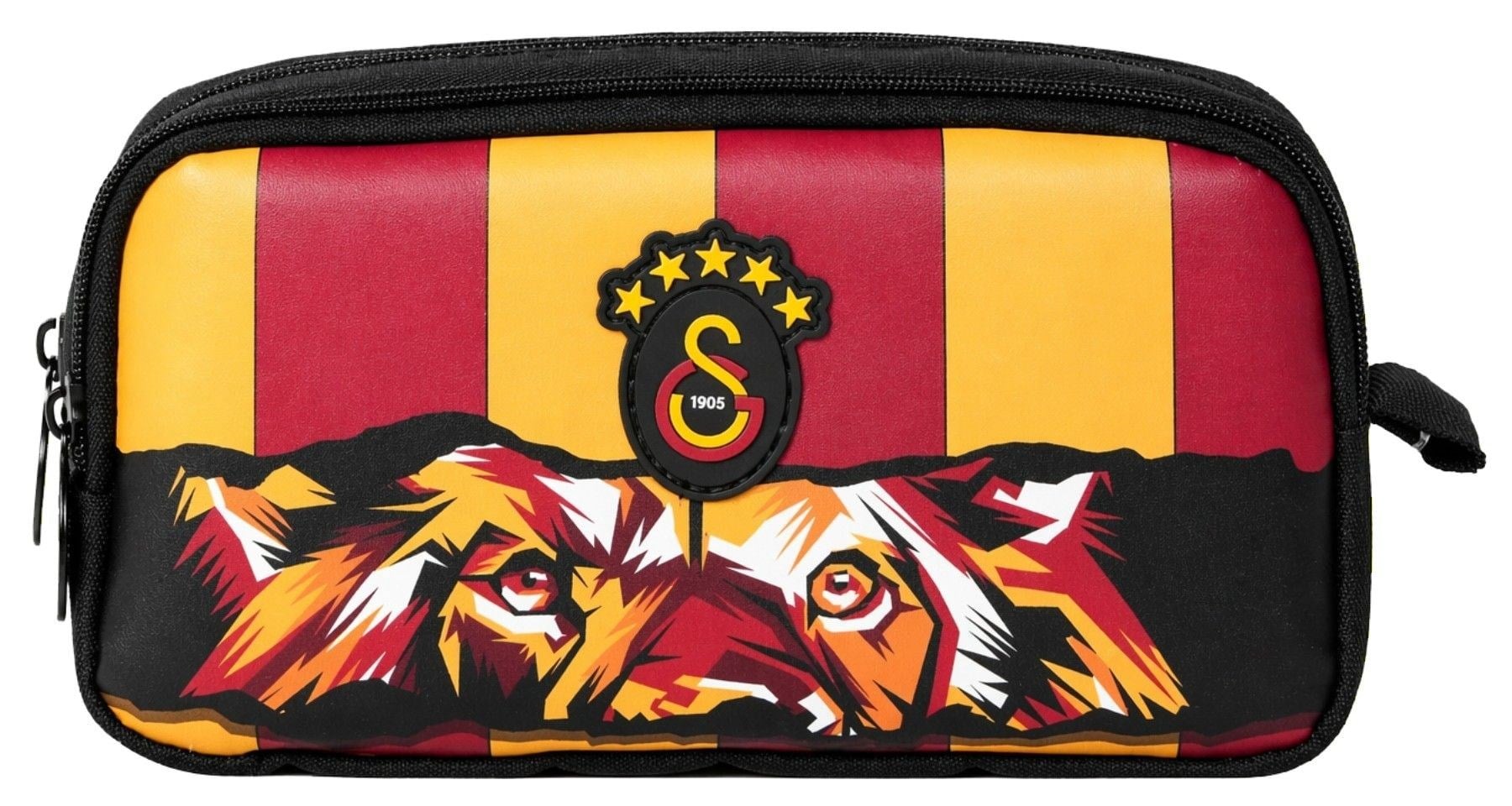 Galatasaray İki Gözlü Erkek Çocuk GS Aslan Baskılı Siyah - Kırmızı Okul Kalem Çantası/Kalemlik - 26571