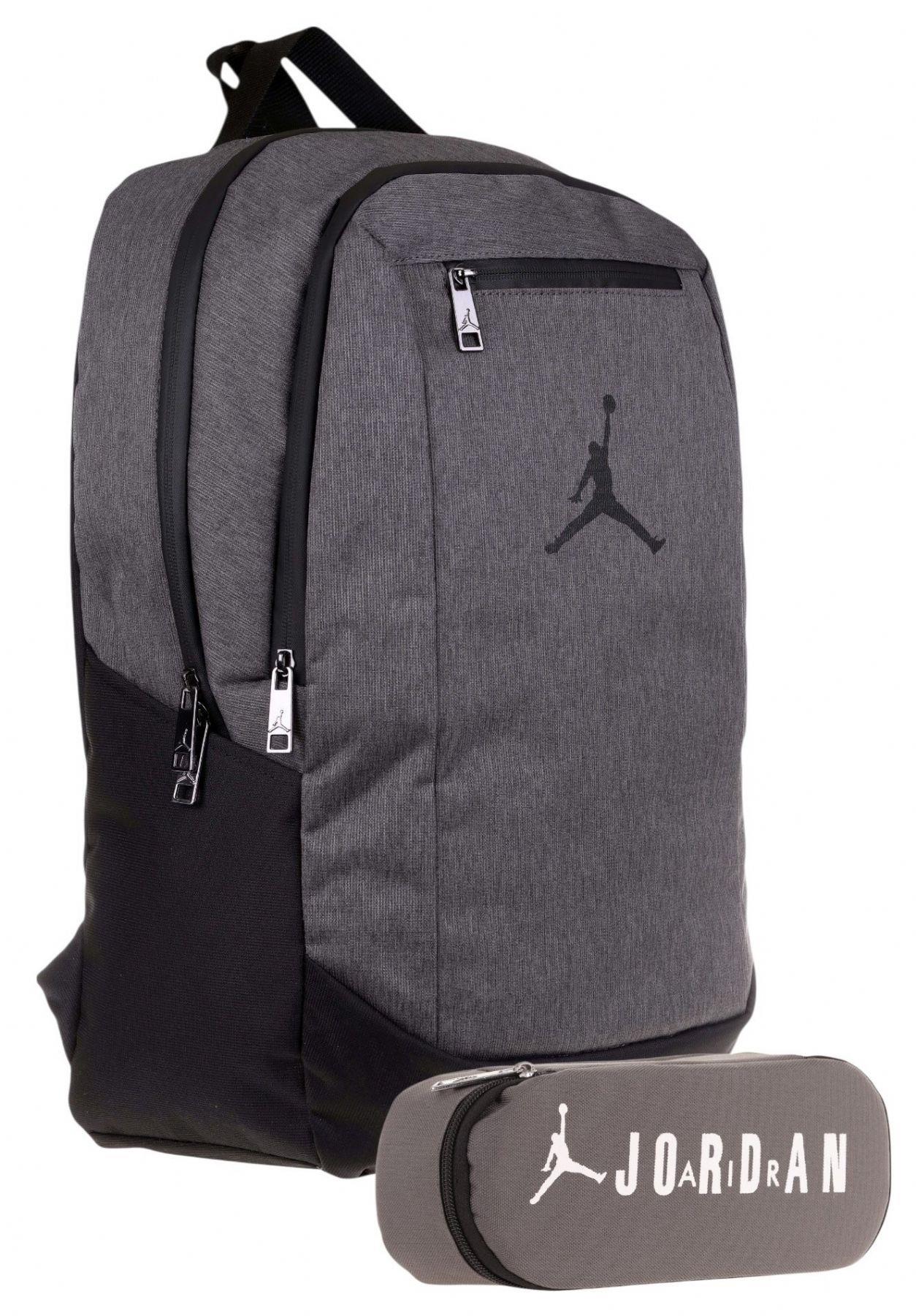 Jordan Air Arizona Okul Sırt Çantası ve Özel Bölmeli Organizer Kalemlik Seti - Erkek - Gri