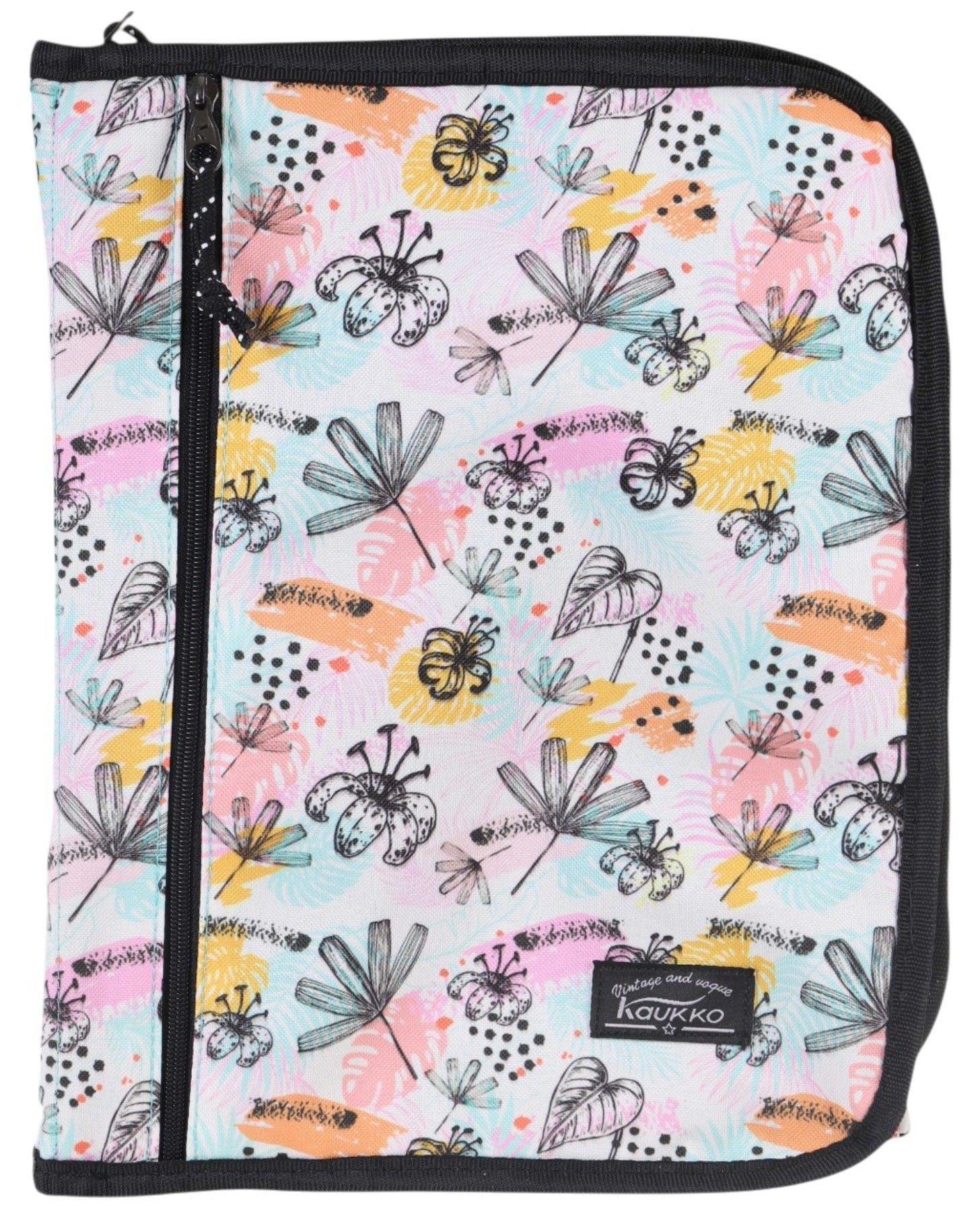Kaukko A - Forganizer Laptop, Tablet ve Kalemler İçin Dosya Çanta - Siyah Pembe - Çiçekler - K2346
