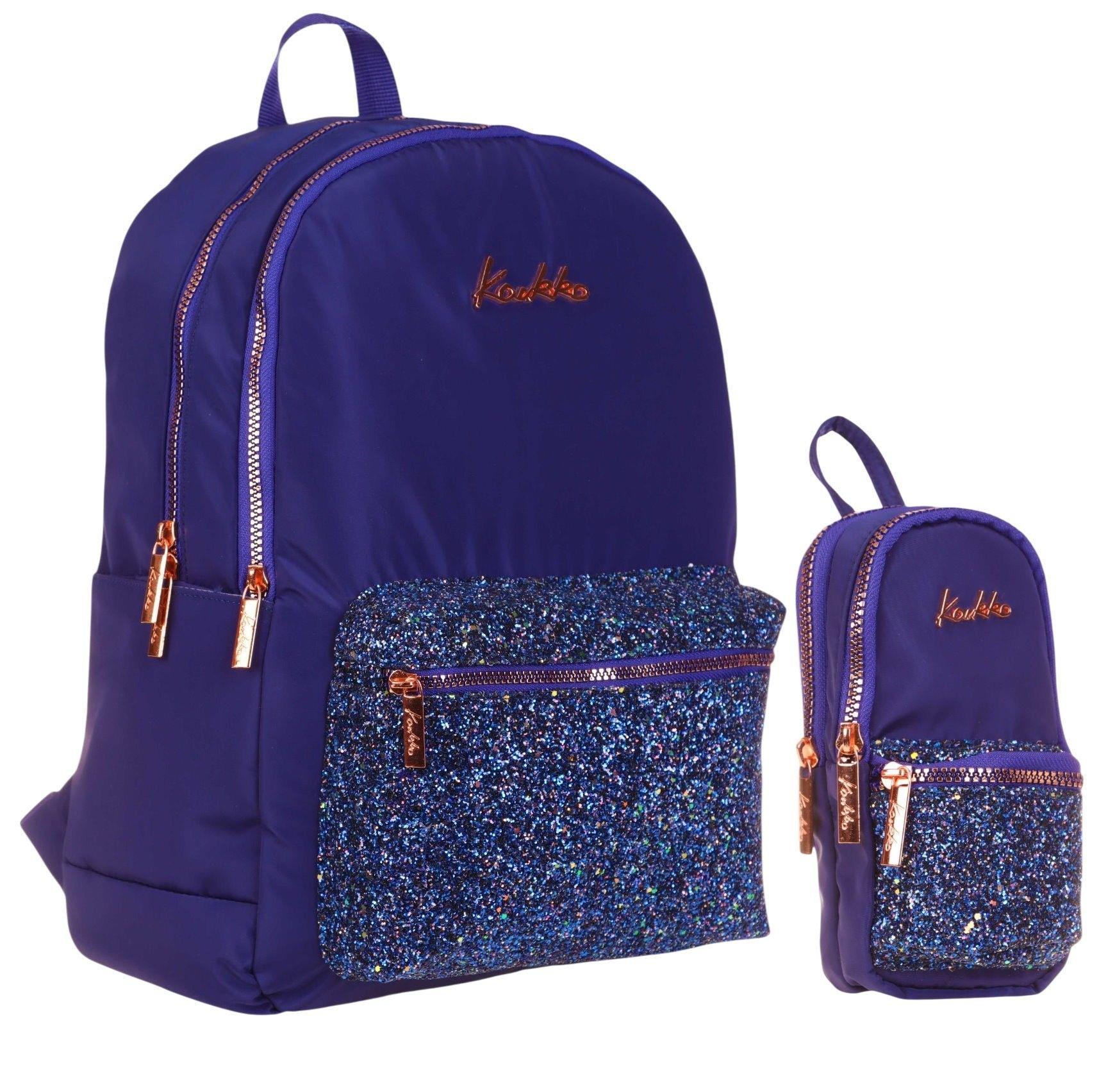 Kaukko Bright Kız Çocuk Taşlı Lacivert Okul Çantası ve Çanta Şekilli Kalemlik Seti