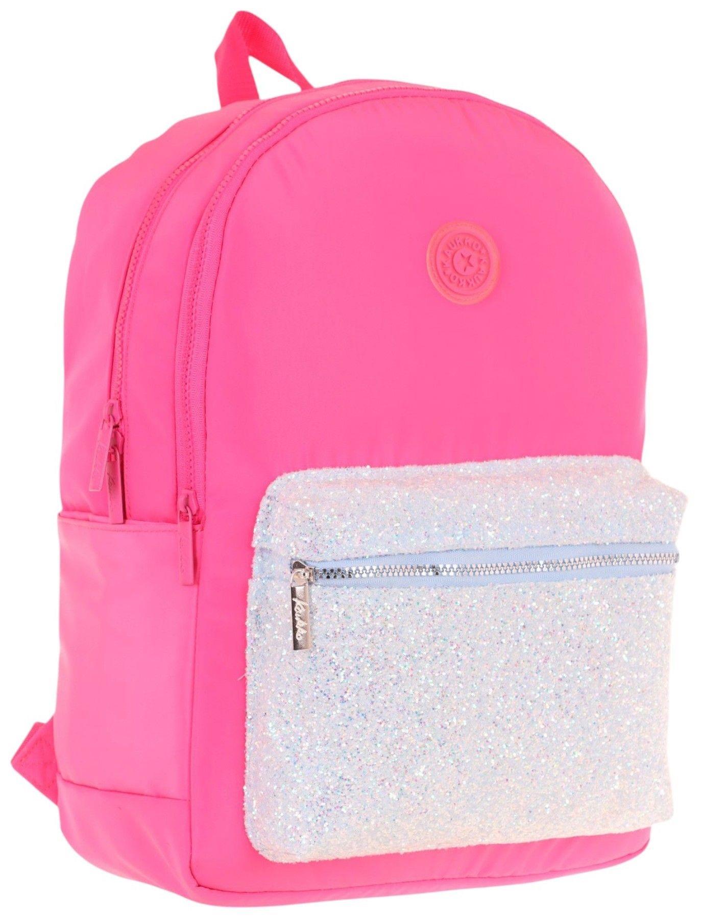 Kaukko Bright Kız Çocuk Taşlı Pembe Üç Bölmeli Okul Çantası - K1811