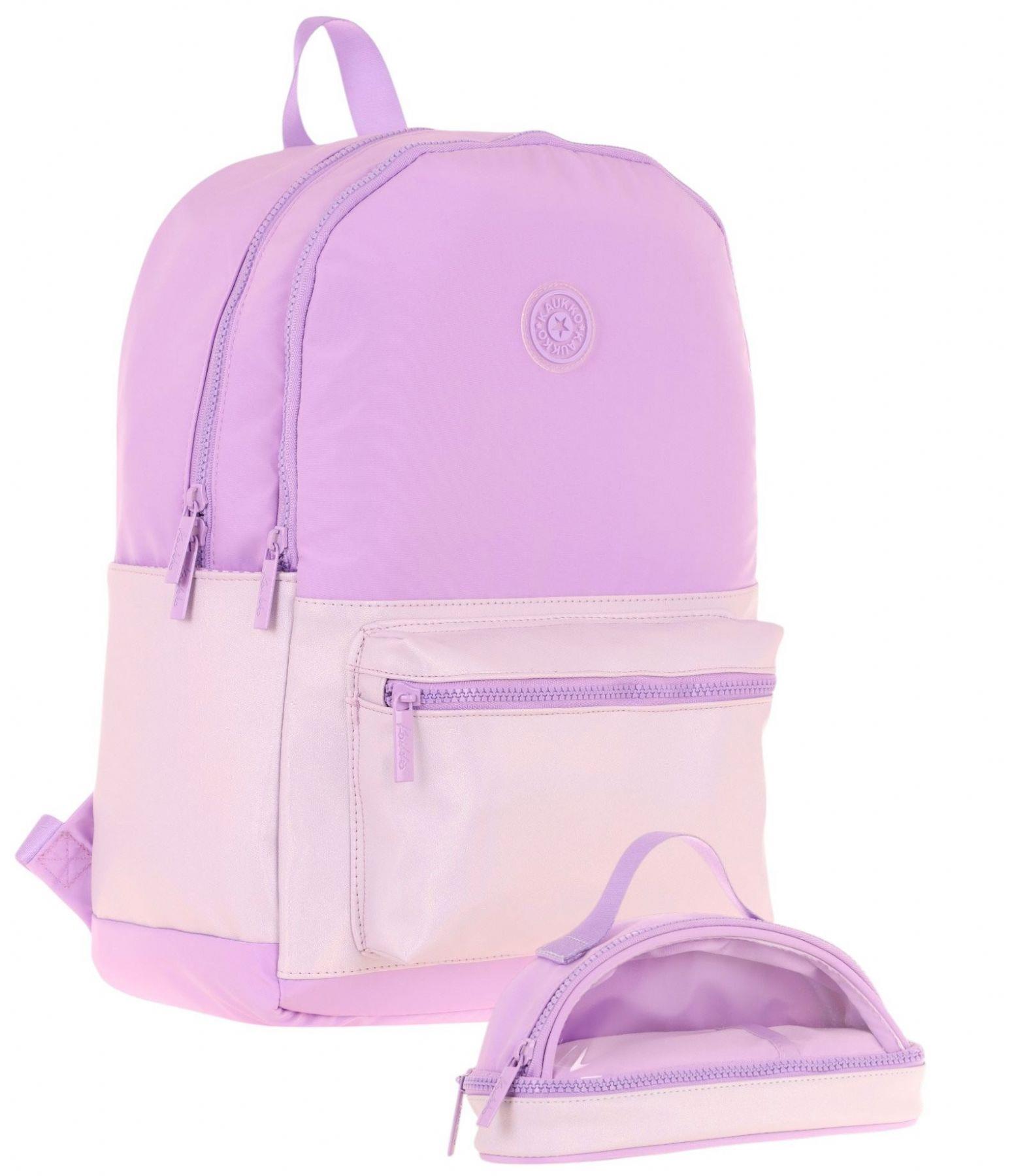 Kaukko Cube Okul Çantası ve İki Bölmeli Kalemlik Seti - Kız çocuk - Mor - K1821+K2732