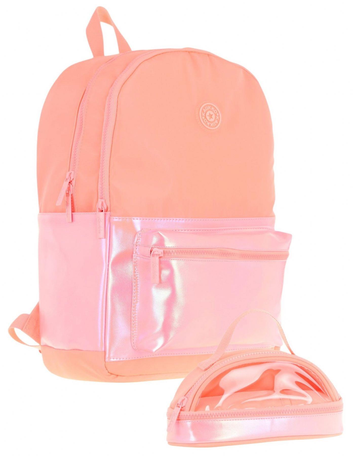 Kaukko Cube Okul Çantası ve İki Bölmeli Kalemlik Seti - Kız çocuk - Somon - K1820+K2731