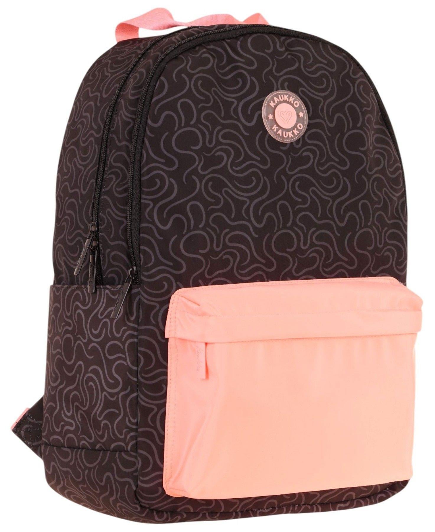 Kaukko Double Colors Üç Bölmeli Kız Çocuk Okul ve Günlük Sırt Çantası - Siyah Pembe - K1836