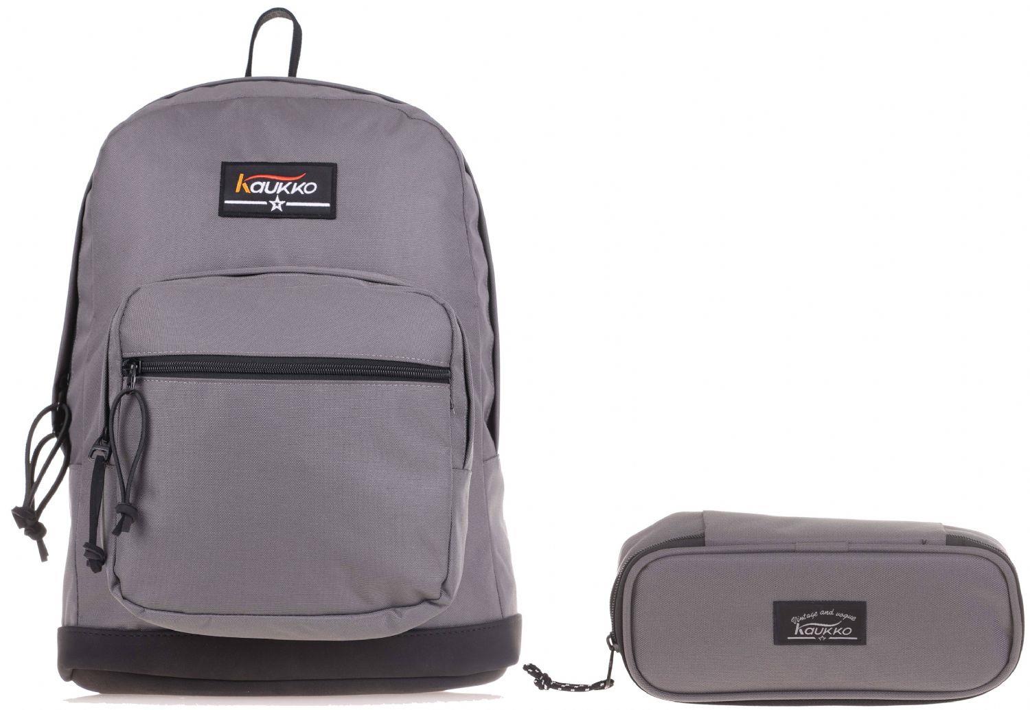 Kaukko Gri Üç Bölmeli Okul Günlük Sırt Çantası ve Kalemlik Seti