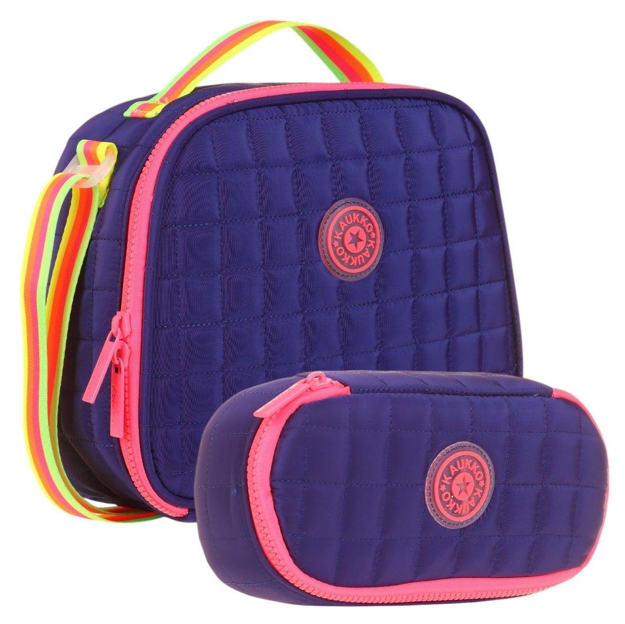 Kaukko Kapitone Okul Termoslu Beslenme Çantası ve Organizer Kalemlik Seti - Kız Çocuk - Lacivert Pembe