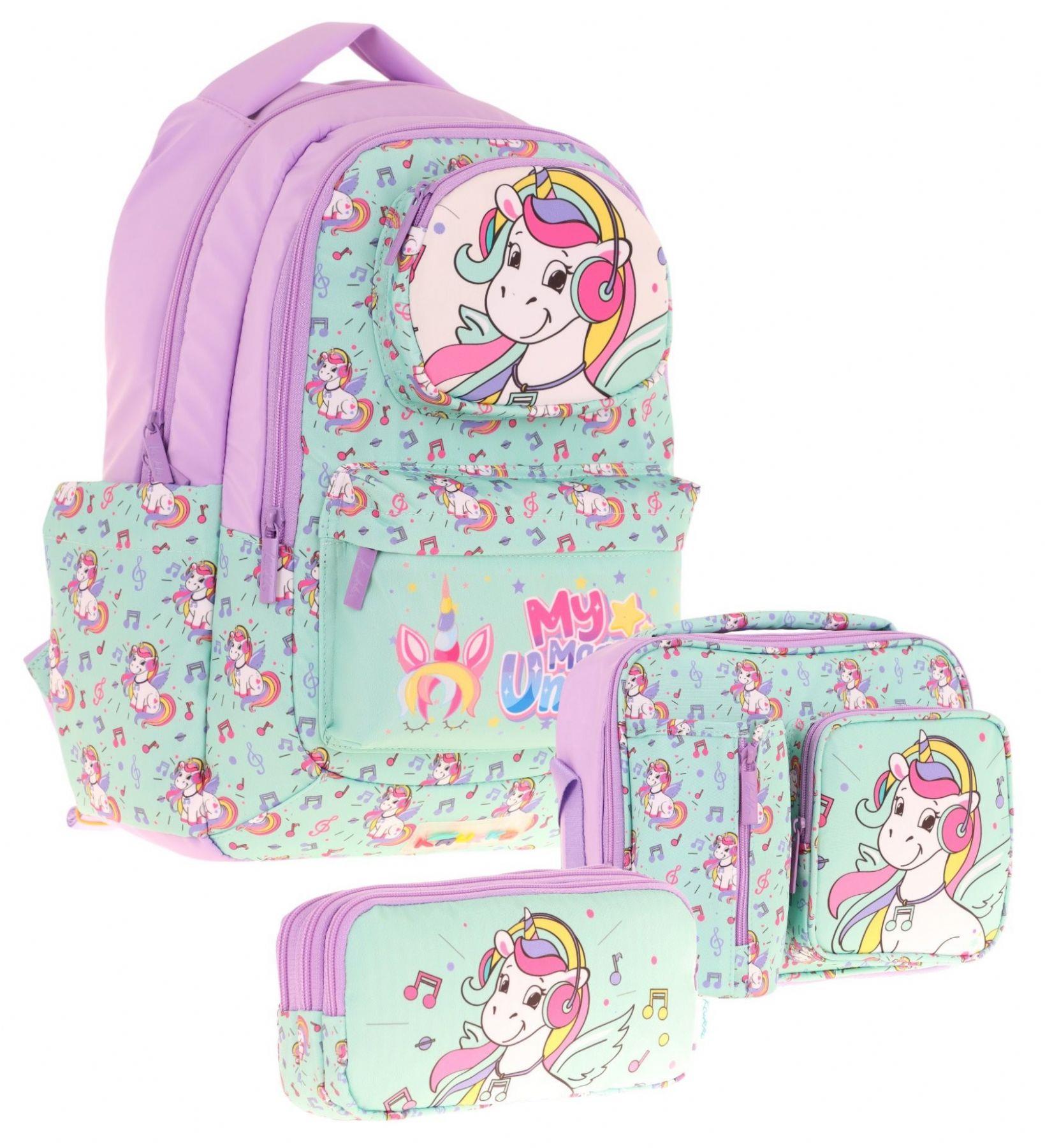 Kaukko Kids 3D Unicorn Şekilli Kız Çocuk Üçlü Okul Çantası Seti/Takımı - Turkuaz (L5234+L7234+L8234)