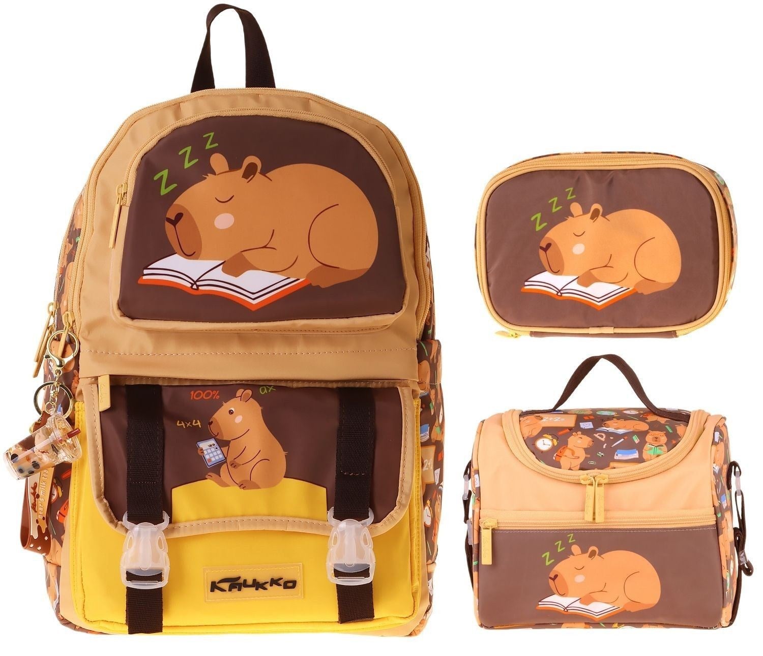 Kaukko Kids Clever(Kahverengi Renk) Erkek Çocuk Üçlü İlkokul Okul Çantası Seti/Takımı - SETKK-L5384D