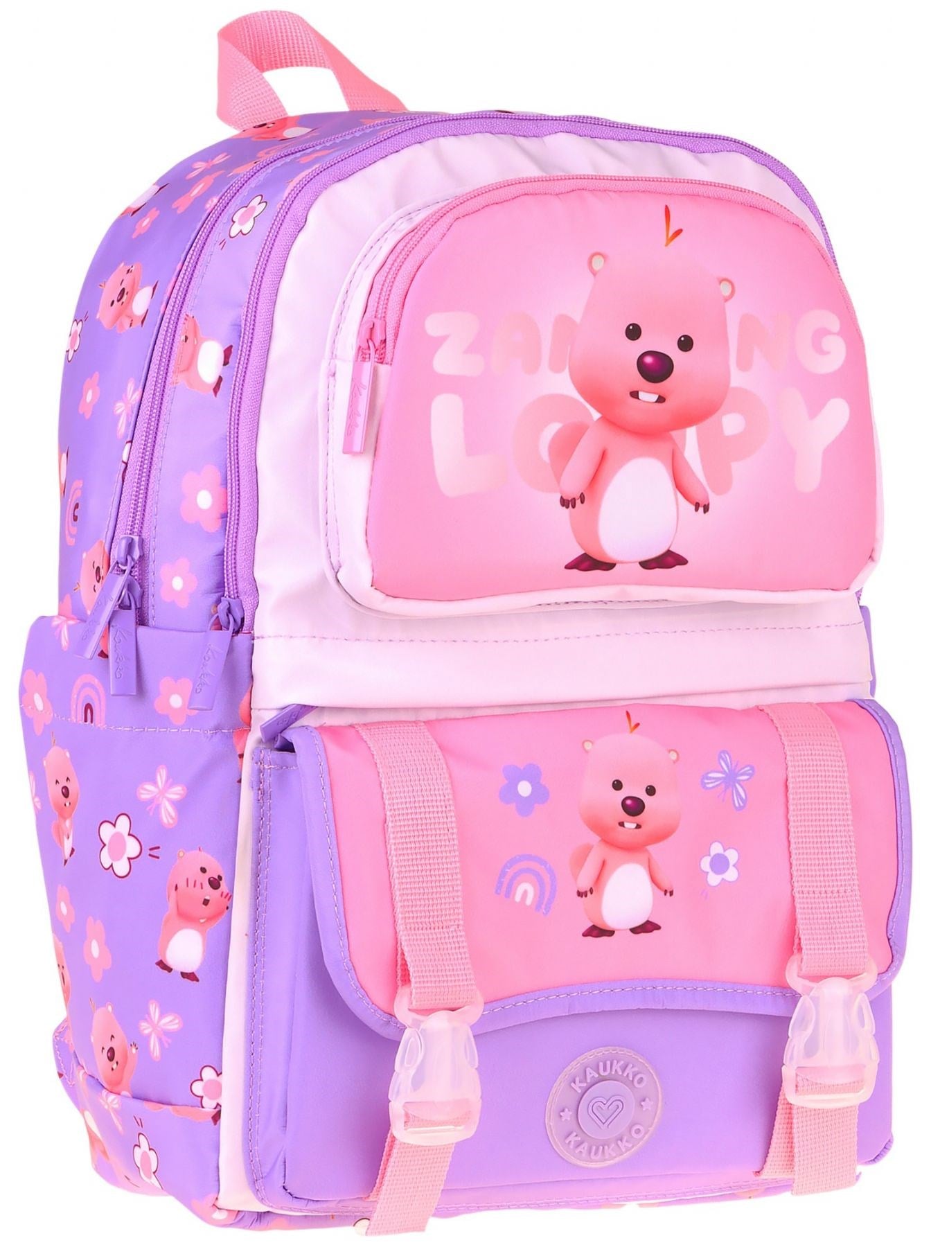 Kaukko Kids Dört Bölmeli Kız Çocuk Loopy Baskılı Lila - Pembe Okul Sırt Çantası - L5303