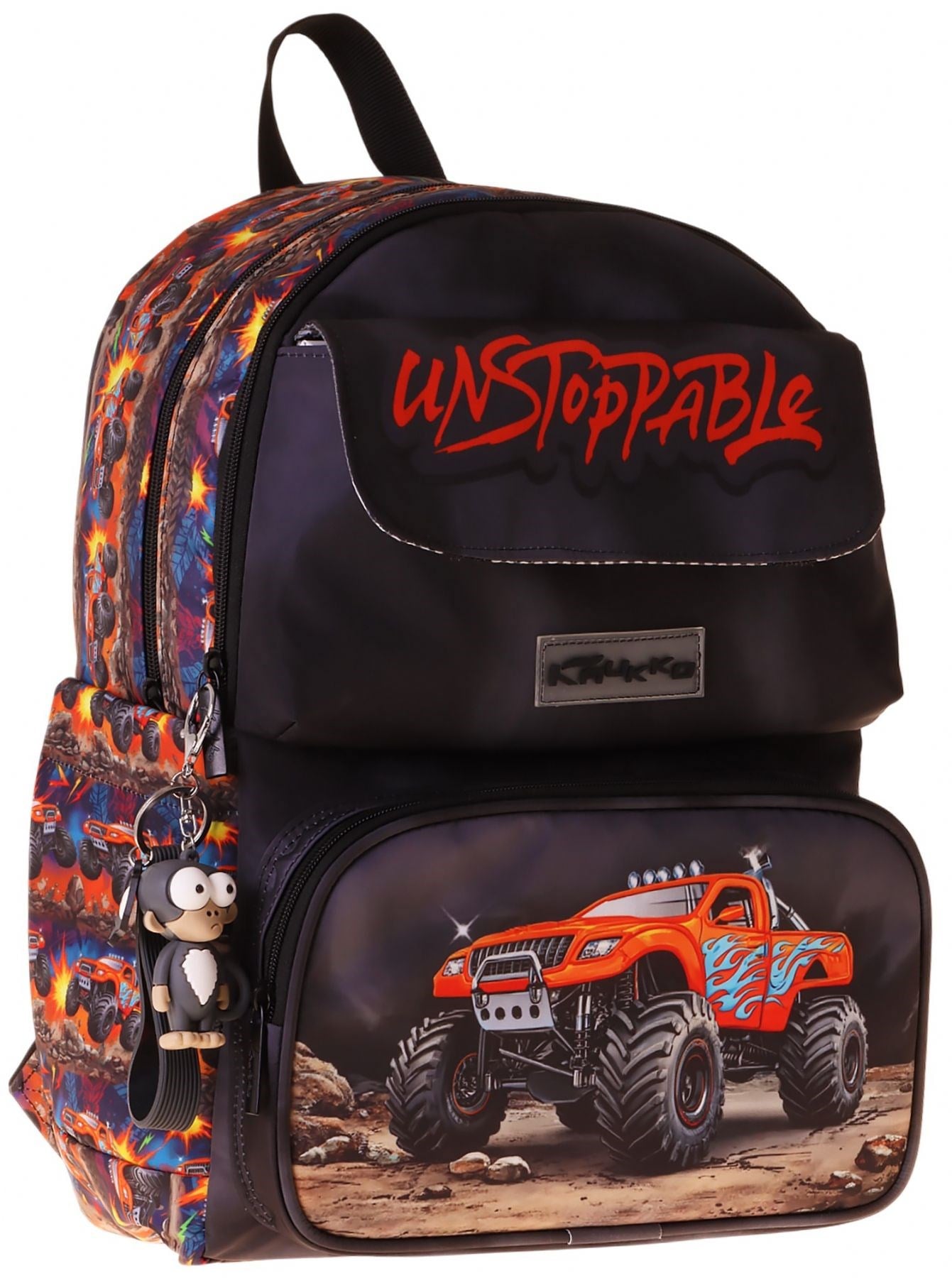 Kaukko Kids Erkek Çocuk Arazi Aracı Baskılı Okul Çantası - Siyah - Kırmızı - Soil Truck - L5359