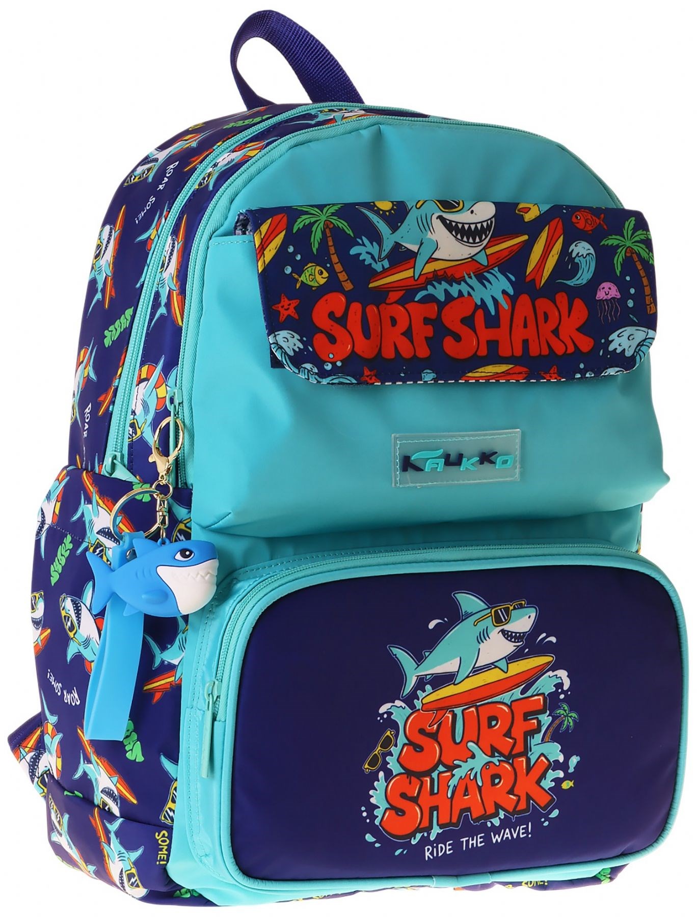 Kaukko Kids Erkek Çocuk Süpar Köpekbalığı Baskılı Okul Çantası - Yeşil - Lacivert - Surf - L5354