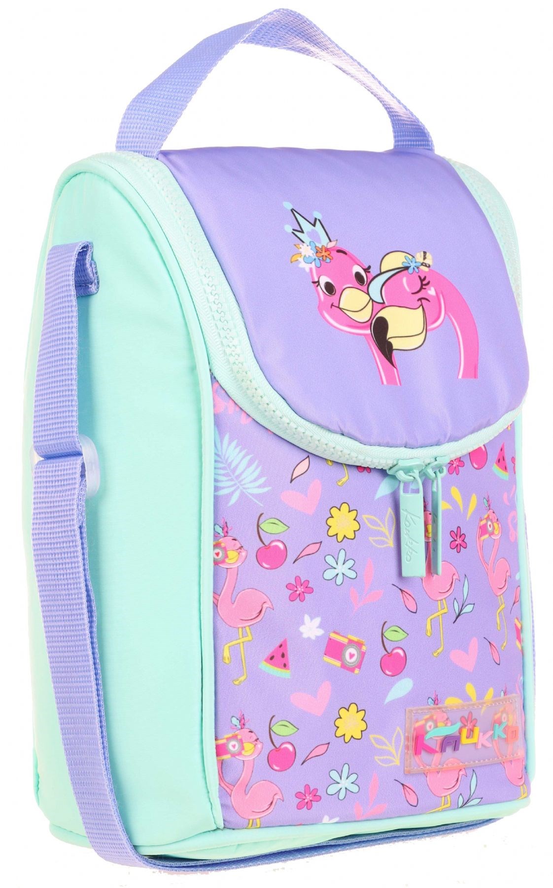 Kaukko Kids Flamingo Baskılı Kız Çocuk Yeşil Mor Uzun Beslenme Çantası