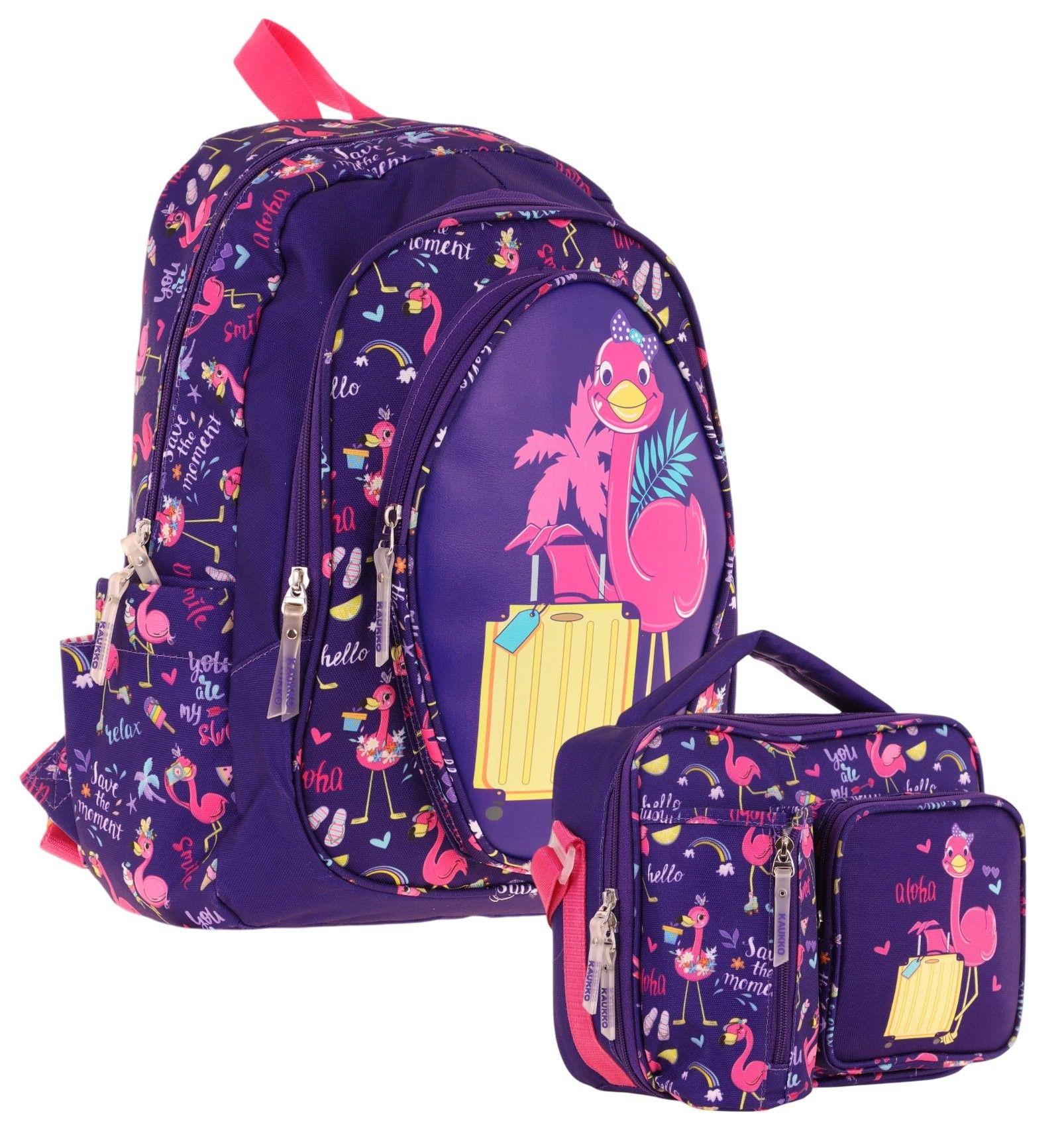 Kaukko Kids Flamingo Detaylı Okul Çantası (L5223) ve Thermo Beslenme Çantası (L7223) Seti - Kız Çocuk